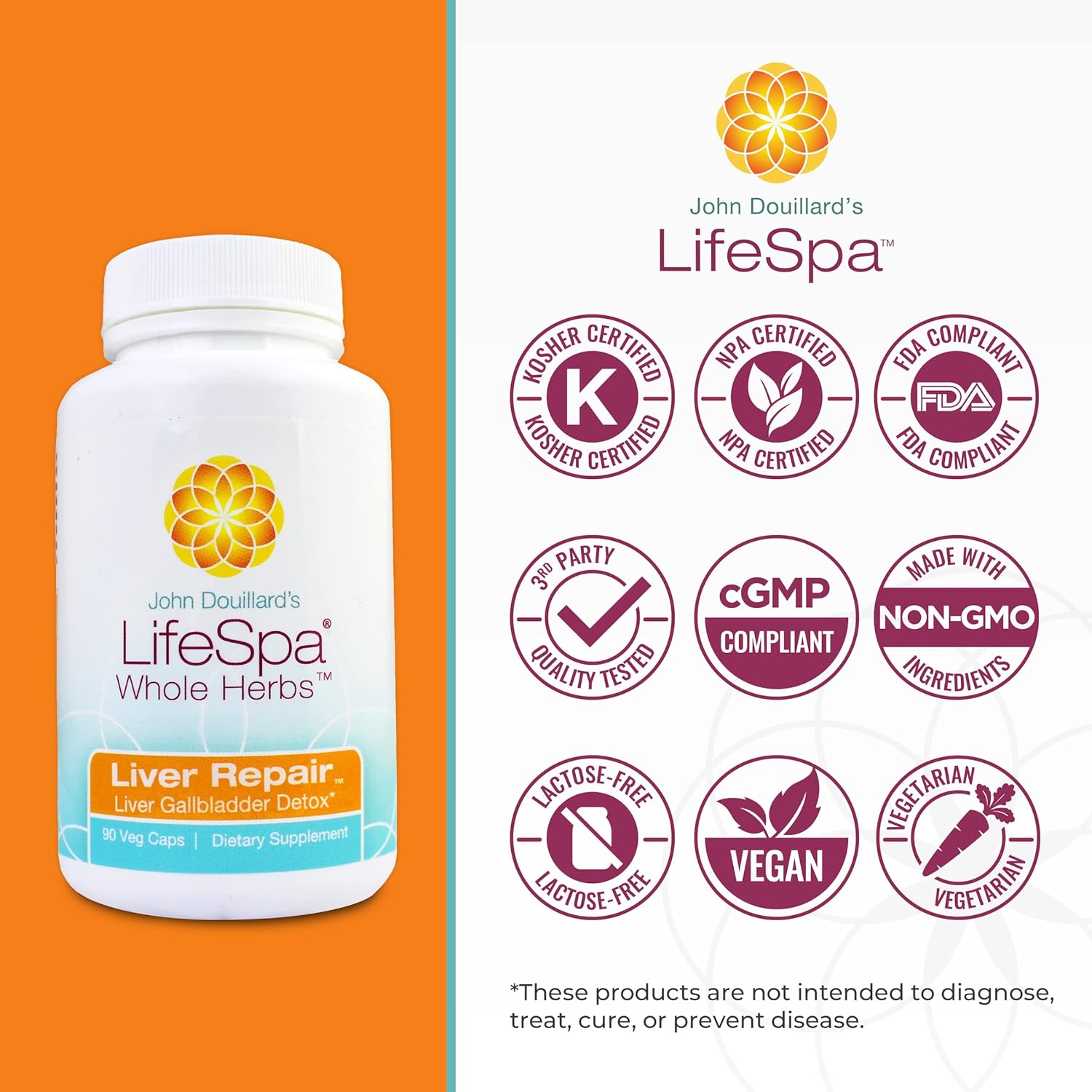 LifeSpa Whole Herbs Liver Repair | Liver Detox | Liver Cleanse and Repair | Health Supplements for Liver Health | Supports Liver and Gallbladder Detox | 90 Capsules | 475mg