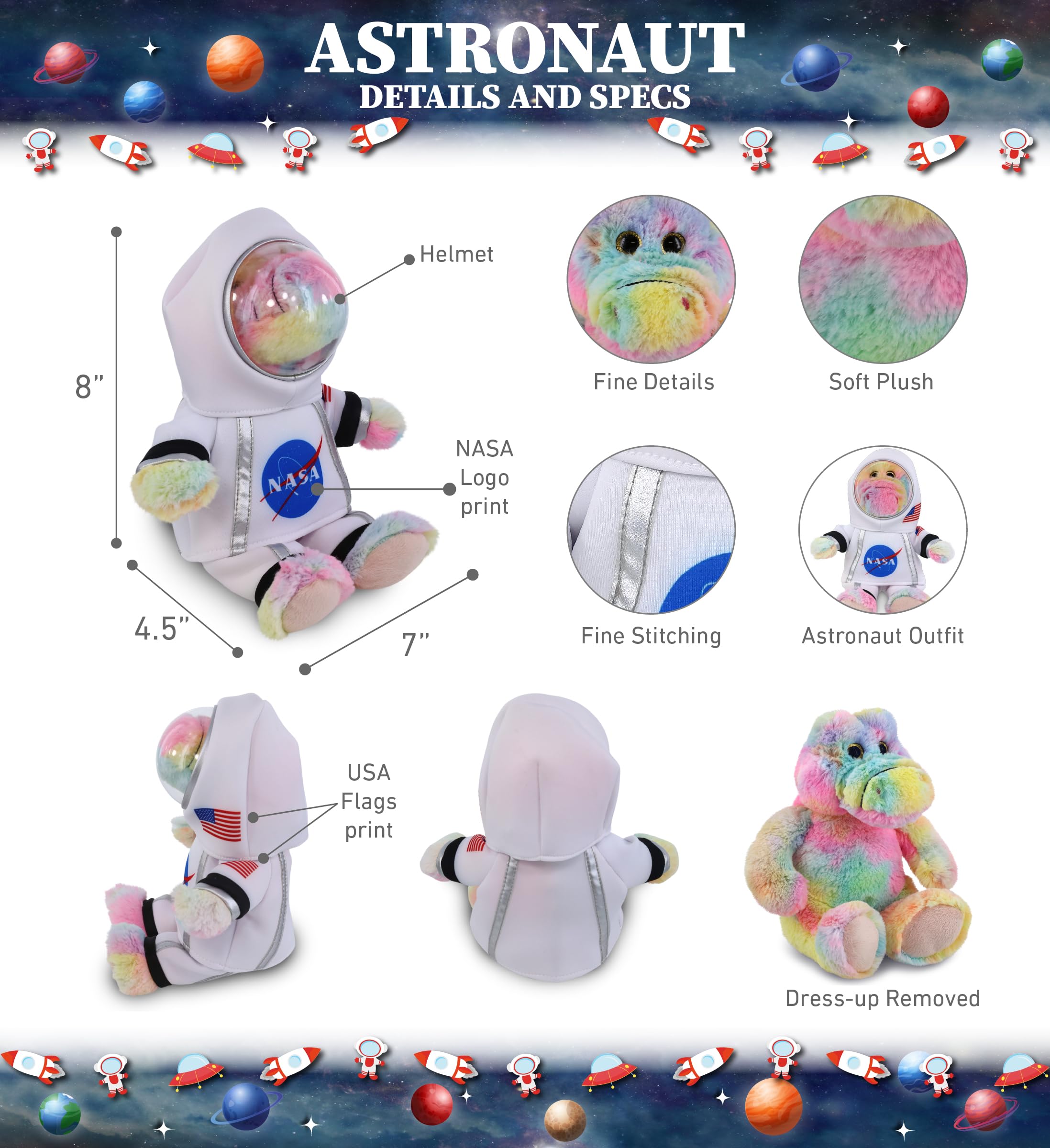 The Astronaut マスコット Amazon.com: DolliBu Rainbow Sitting Alligator Astronaut Plush Toy