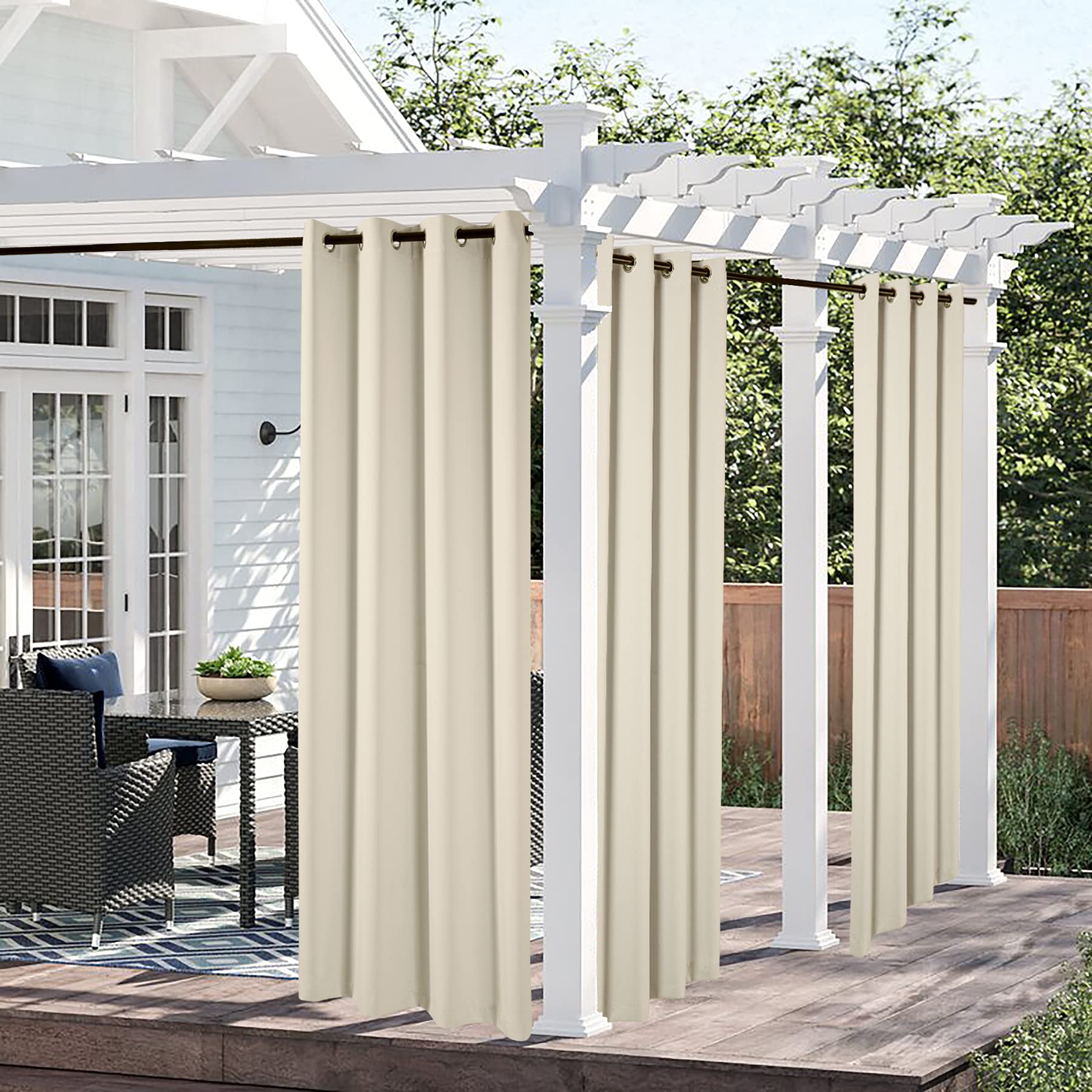 siciliano Outdoor Blackout Curtains, Heavy Weighted Patio Waterproof Curtains, Rustproof Grommet Drapery for Pergola Cabana Corridor Terrace Pavilion, 100 x 120 Inches, 1 Panel, Biscotti Beige