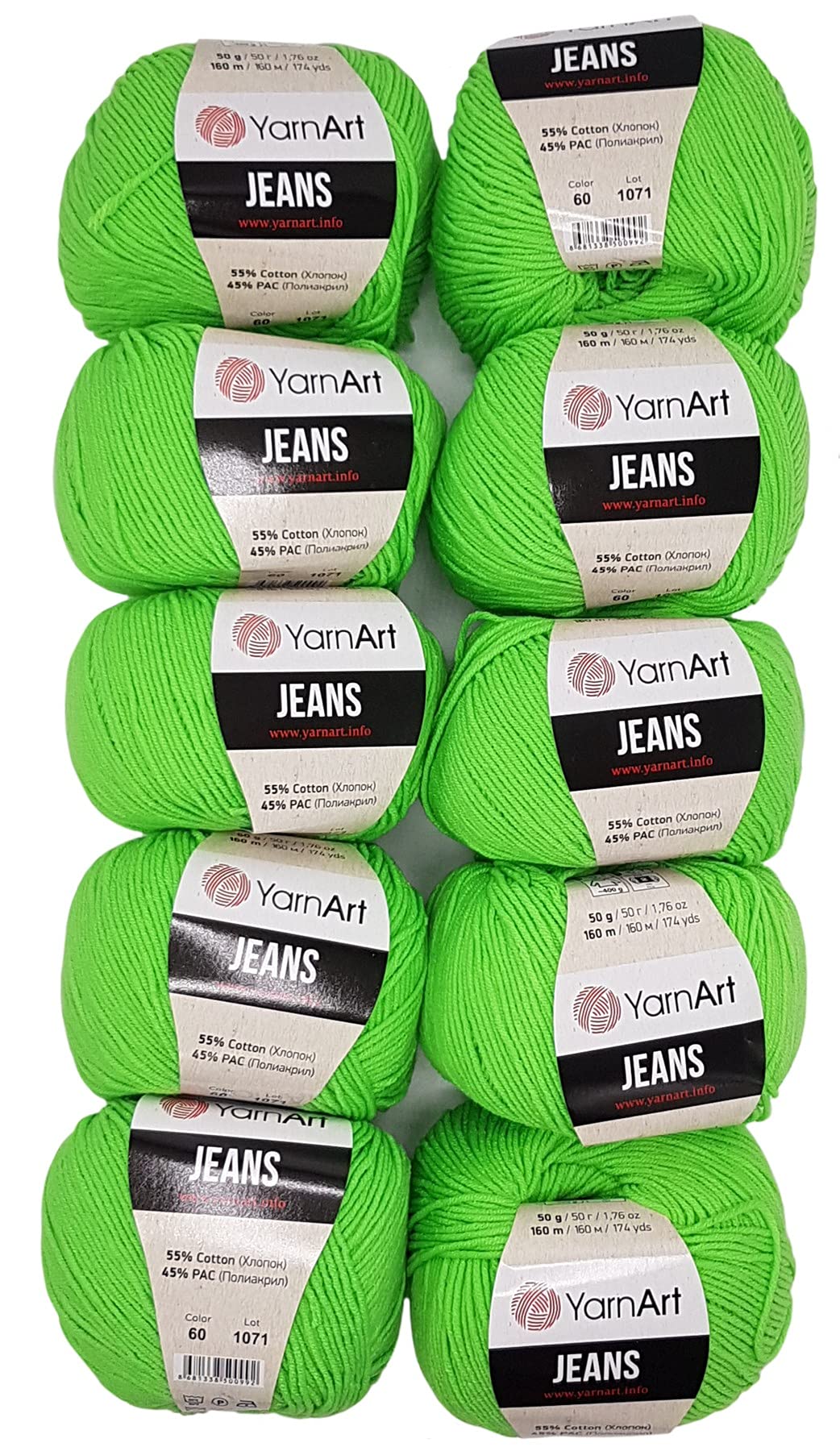 Strickwolle YarnArt Jeans - 10 Knäuel à 50g, 55% Baumwolle, 1600m Gesamtlänge, Farbe Pink 59, Ideal Für Pullover & Accessoires