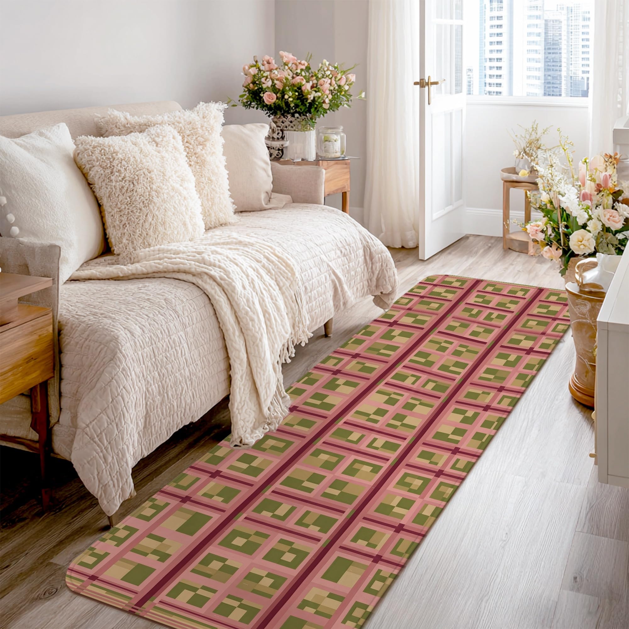 Tapis de couloir en éponge douce à lignes vertes modernes