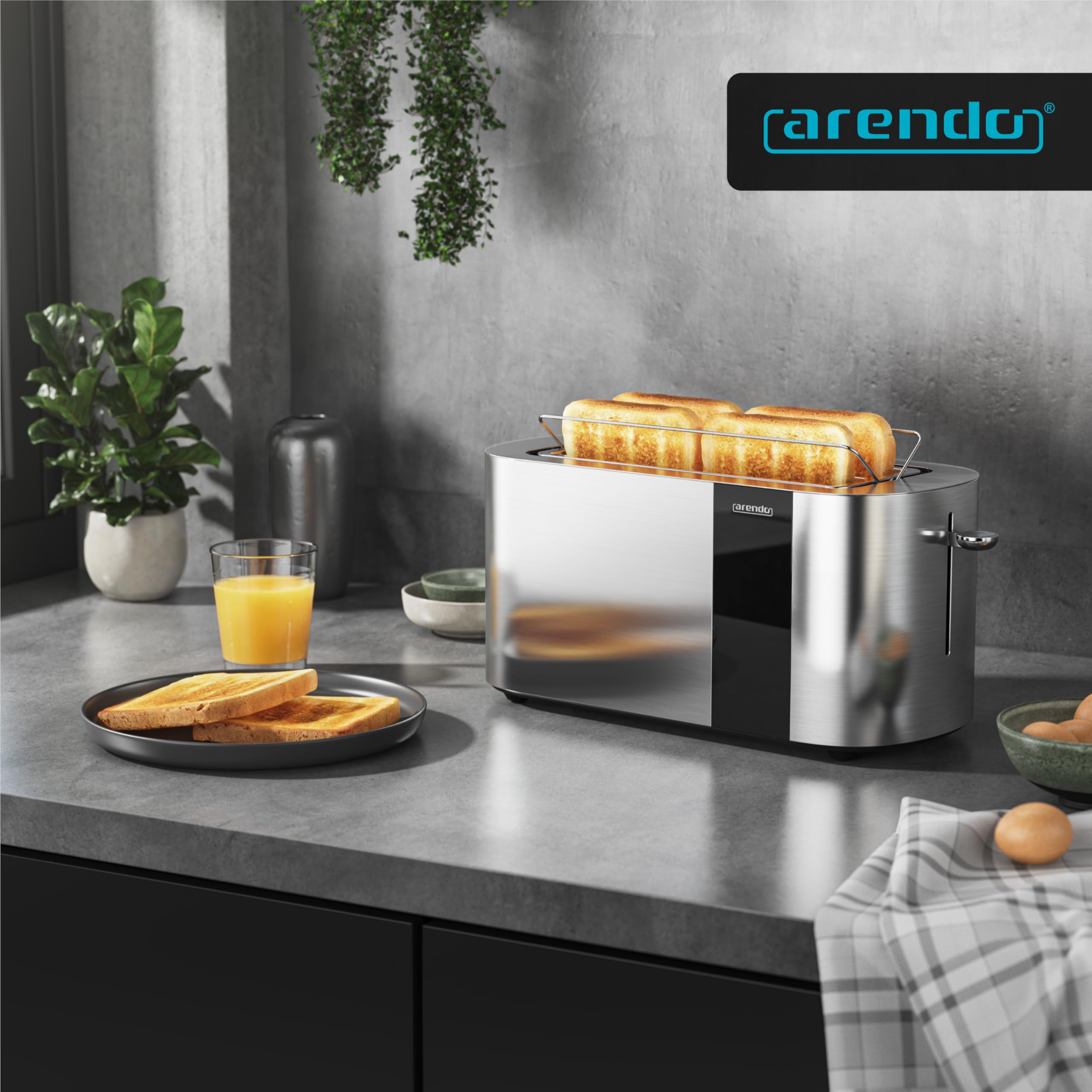Tostapane a 2 Lunghe Fessure per 4 Fette, 1500 W, Visualizzazione a colori dei livelli di doratura, Display con indicazione del tempo rimanente, Tasti touch, Scaldapasta viennese, Doratura da 1 a 6