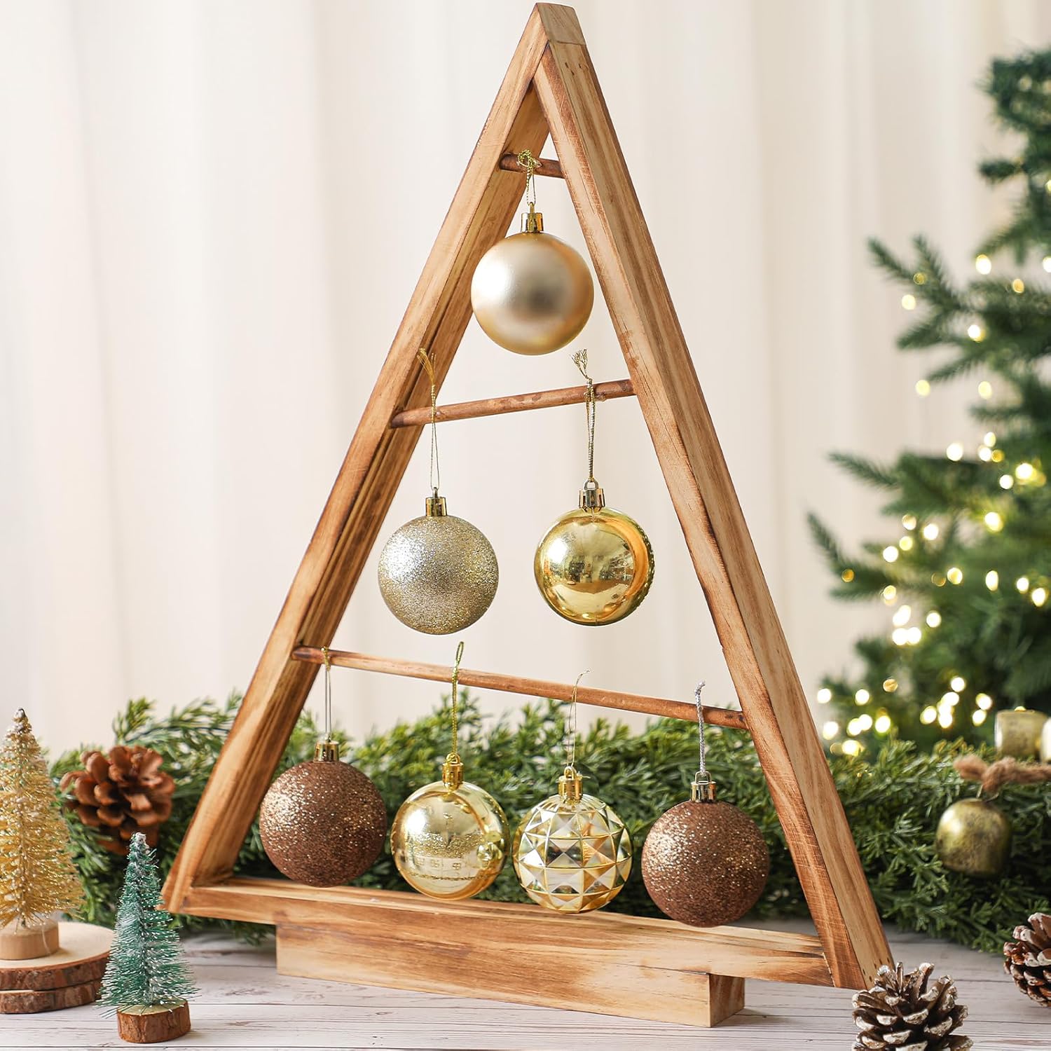 Leinuosen 20 Inch Wooden Christmas Ornament Display Centerpiece Tree Stand Christmas Table Tree Shaped Display Stand Farmhouse Xmas Decorations Wooden Gift