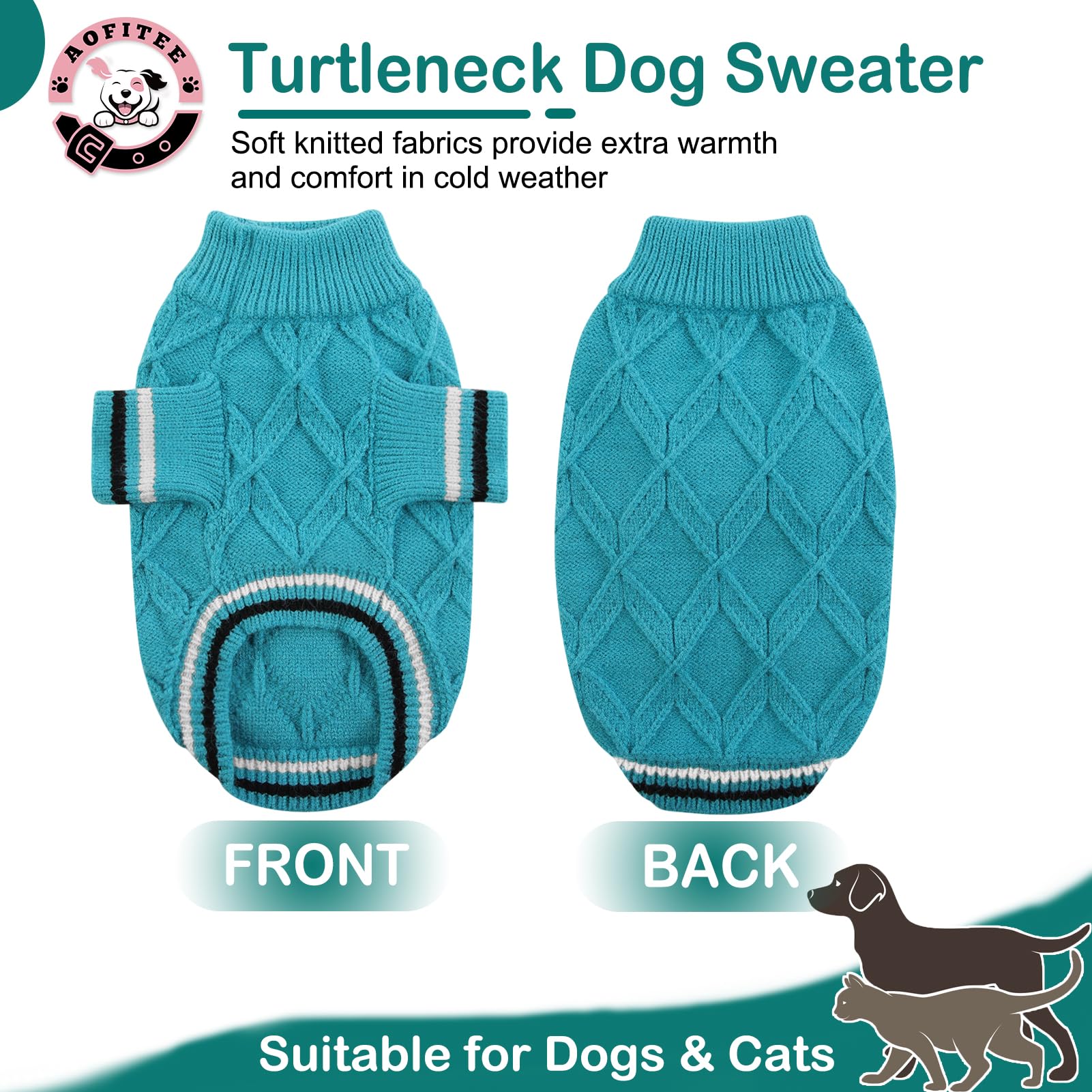 AOFITEE Dog Pullover Sweater, Warm Knitted Dog Sweaters for Small Medium Dogs, Cold Weather Small Dog Sweatshirt Solid Cat Christmas Sweater for Girls Boys Chihuahua Yorkie Teacup