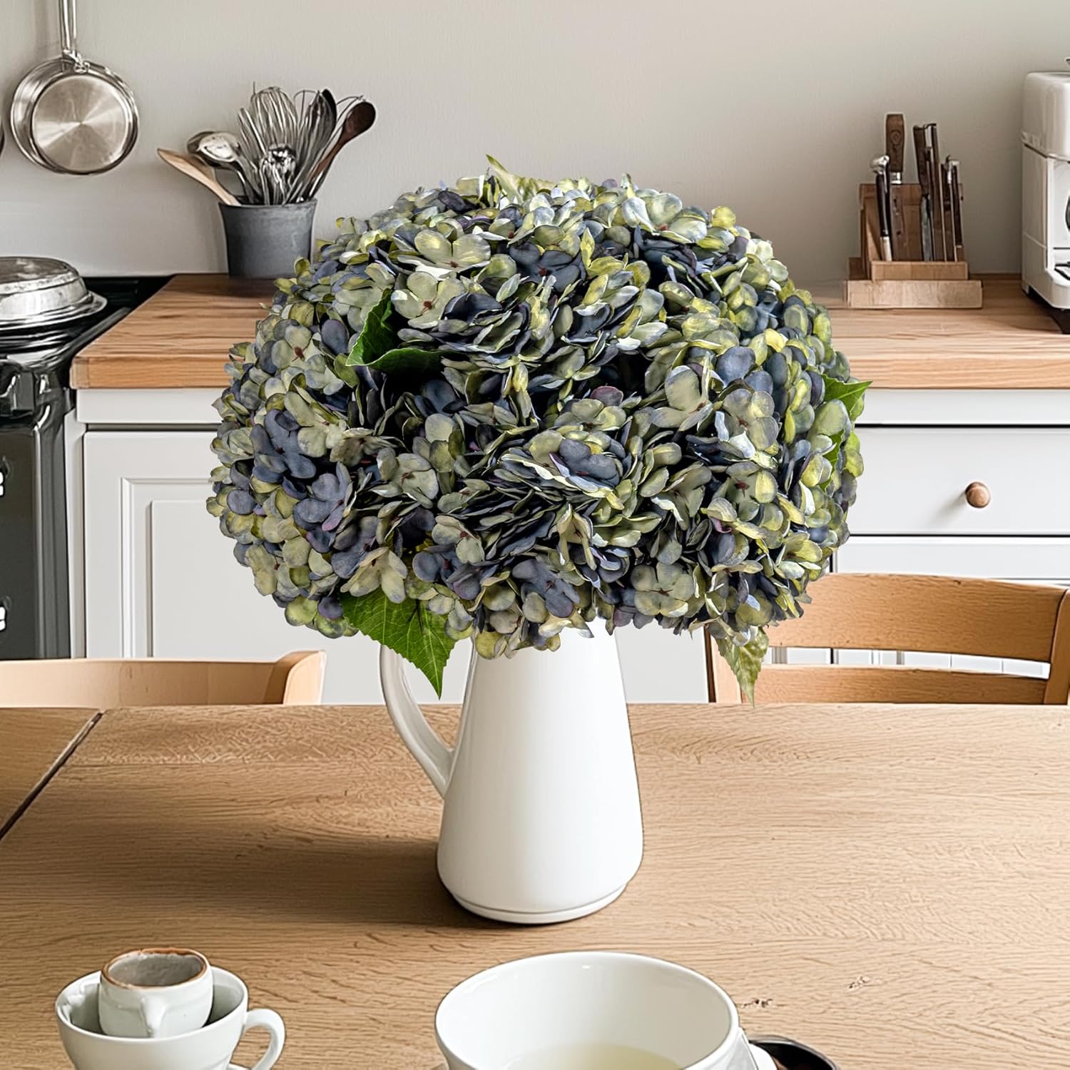 10PCS Fake Hydrangea Artificial Flowers Hydrangea Bouquet for Home Wedding Bridal Bouquet Office Party Table Centerpiece DIY Floral Decor (Autumn Blue) - Image 3
