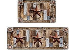 Farmhouse Wood Kitchen Rugs Sets of 2 Rustic Texas Star Kitchen Mats...