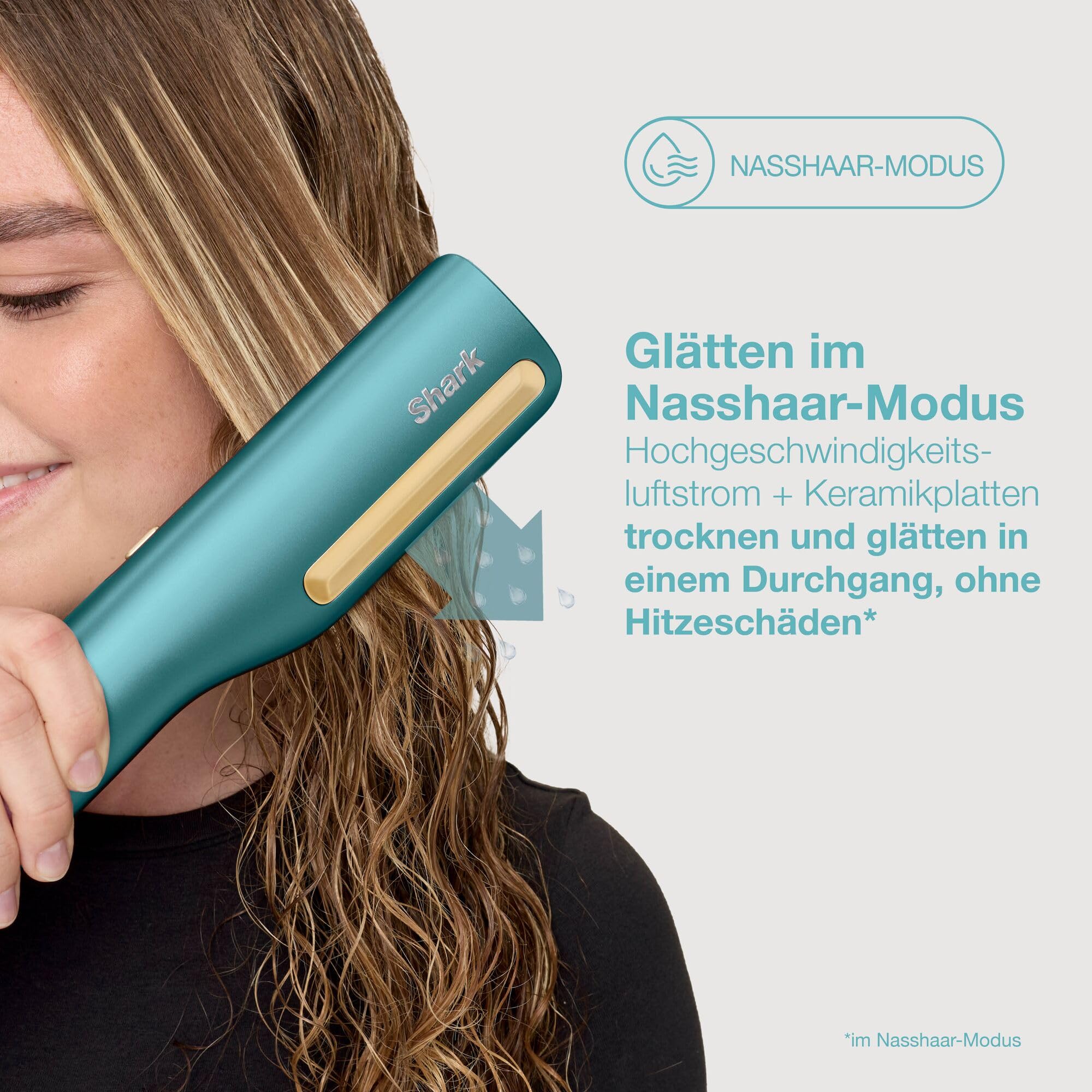 Shark SilkiPro Straight Glätteisen + Haartrockner in einem mit hitzebeständiger Aufbewahrungsbox – Turquoise Wave [HT401EUBL]