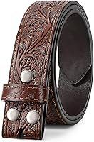 WOWOGO Genuine Leather Western Cowboy Cowgirl Belt Strap - Floral Embossed Unisex, Snap Buckle System (No Buckle)