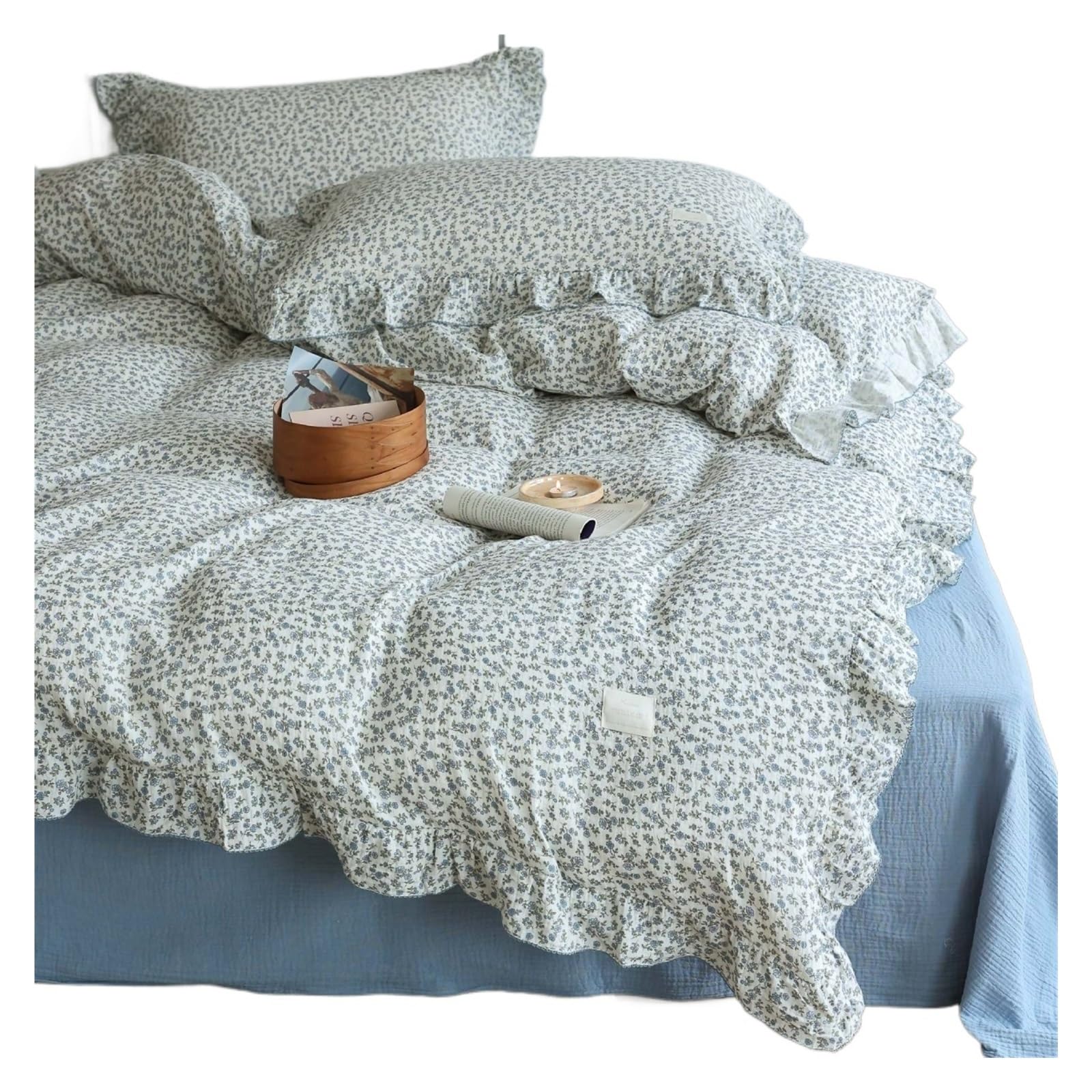 GCYEIDMA Ruffle Duvet Cover Gauze Cotton Duvet Cover with Ruffles Soft Breathable Bedding Comforter Quilt (No Pillowcase Sheet)(Color 4,150x200cm)