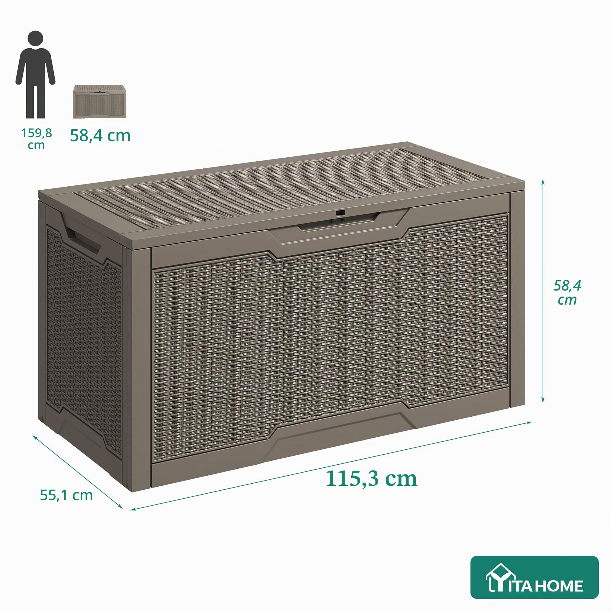 YITAHOME 380L Grande Caja de Almacenaje de Jardín, Resina Arcón de Ordenación Exterior para Muebles de Patio