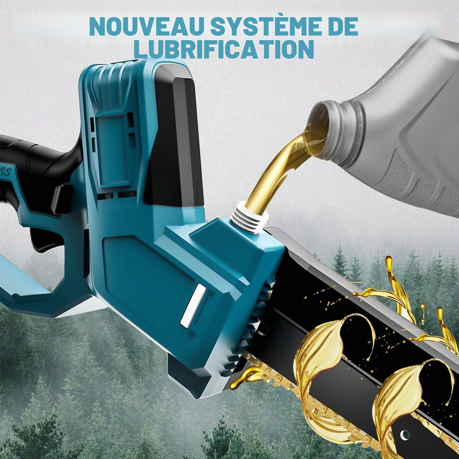 WingFly Mini Tronçonneuse électrique 6 et 8", Compatible avec Bosch 18 V Batterie, Tronçonneuse sans balais avec 2 chaînes, Tronçonneuse manuelle pour sécateur, coupe du bois(Sans Batterie)
