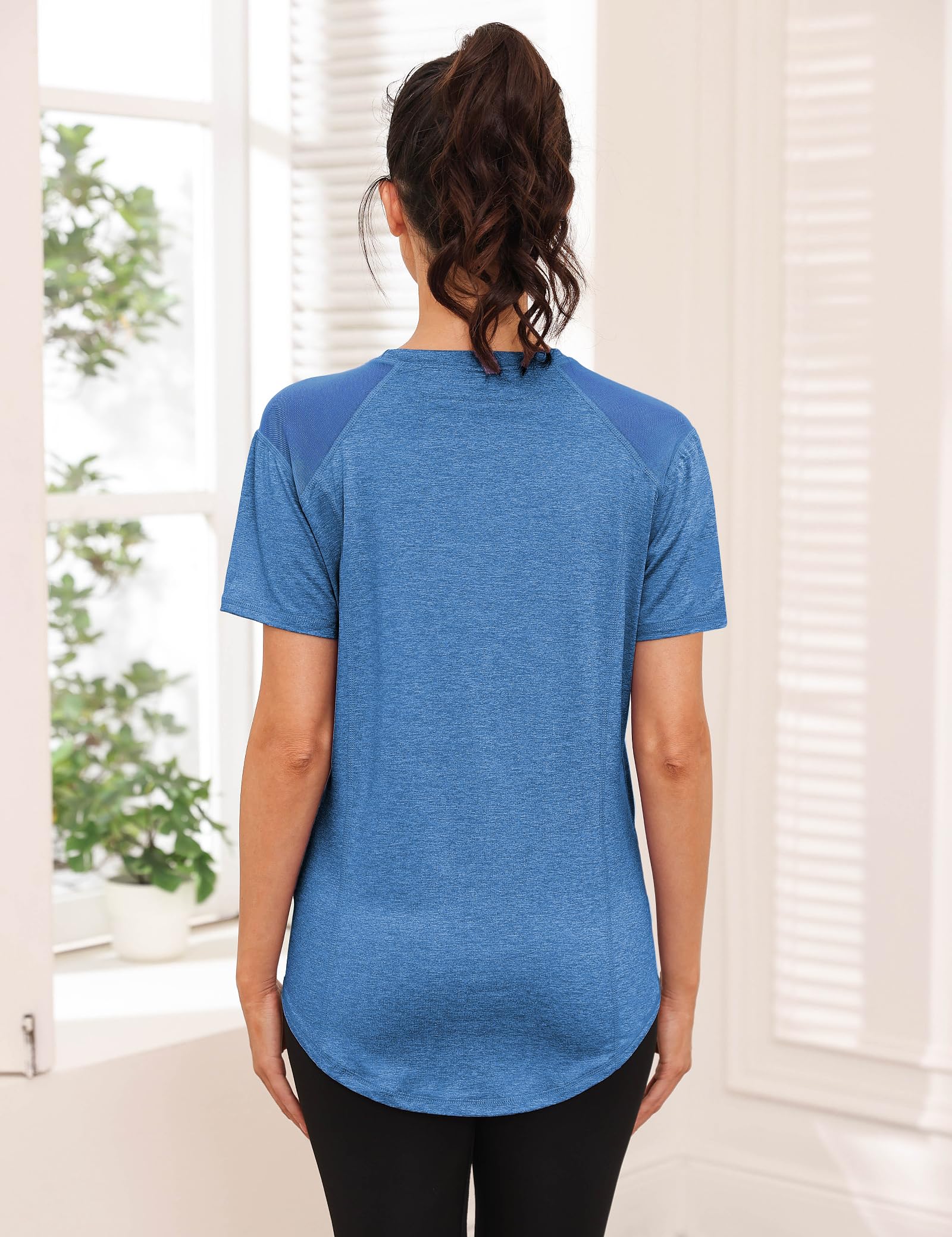 Gyabnw Camisetas Deportivas para Mujer de Manga Corta Camisetas Funcionales con Cuello Redondo Camiseta para Correr Fitness y Yoga