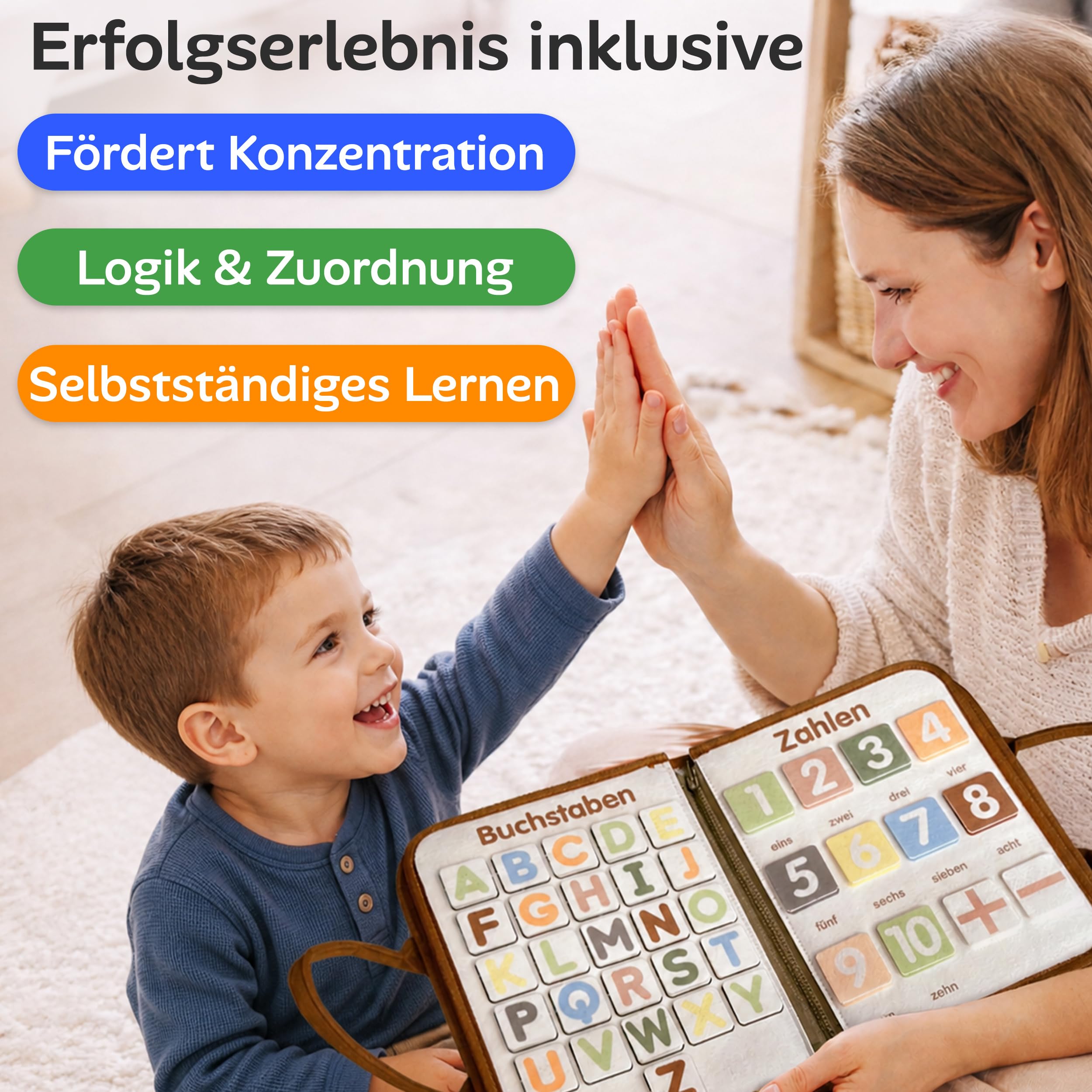 Busy Book ab 3 Jahre – Lernspielzeug für unterwegs – Beschäftigungsbuch für Auto & Flug – Montessori Aktivitätsbuch für Kleinkinder – abwaschbares Cover – Geschenk für Jungen & Mädchen
