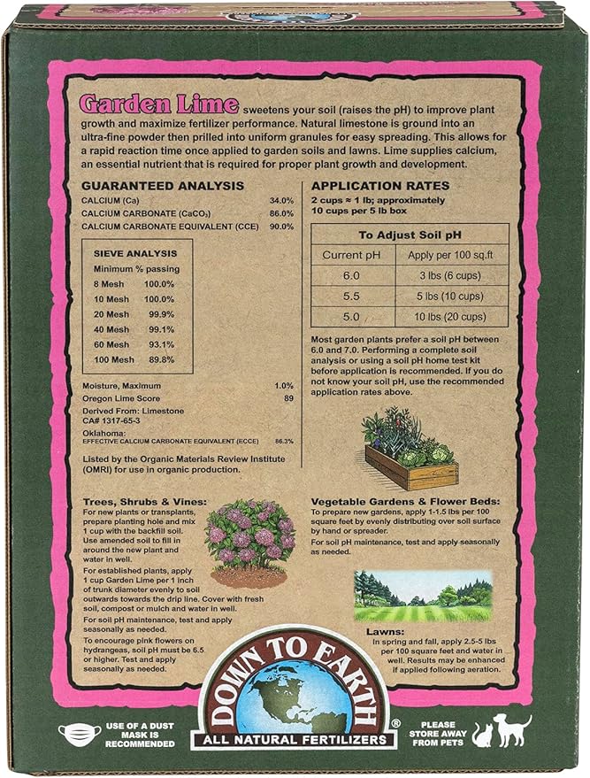 Cal Dolomita Orgánica Down To Earth para Césped y Jardín 5 lb miniatura 2