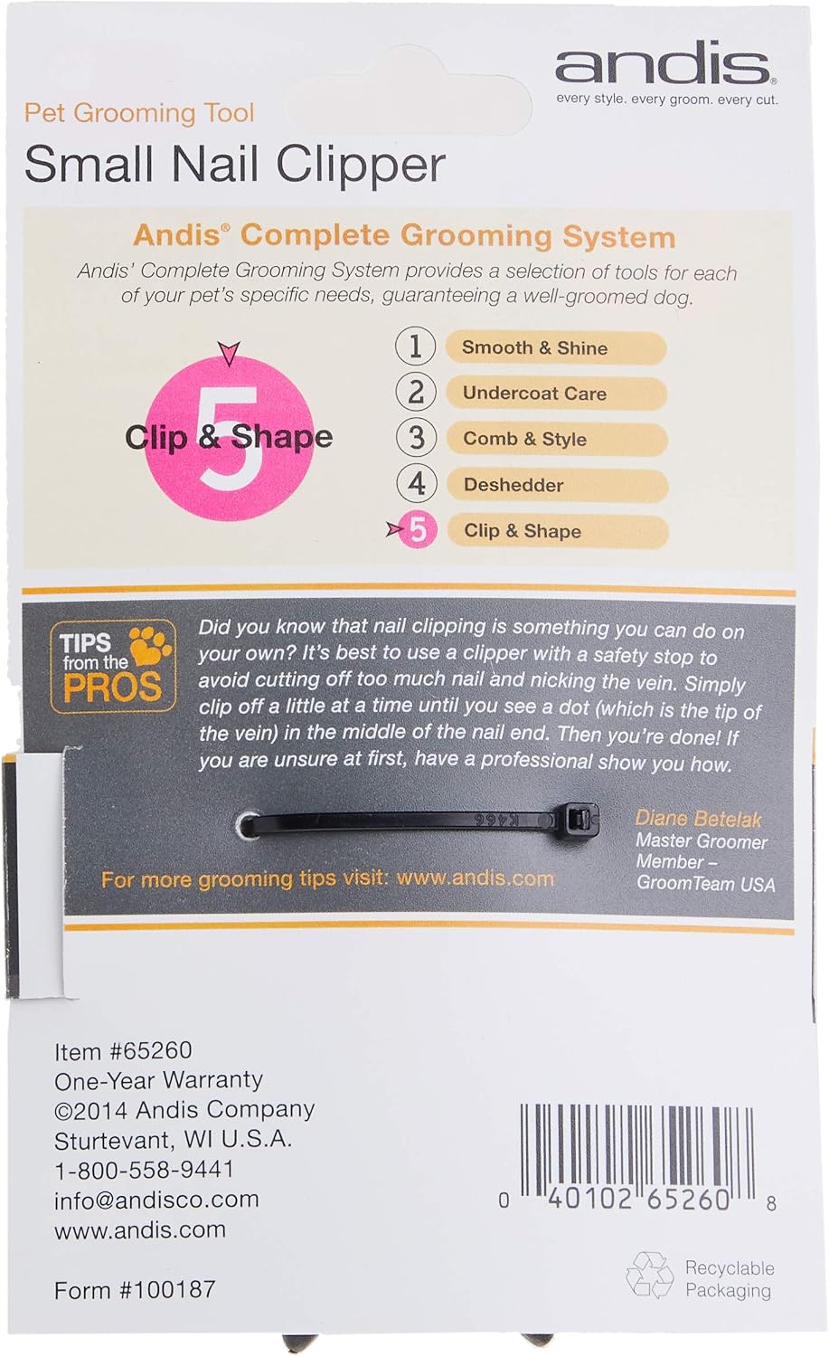 Andis Premium Nail Clipper (Small), Pet Grooming (65260)