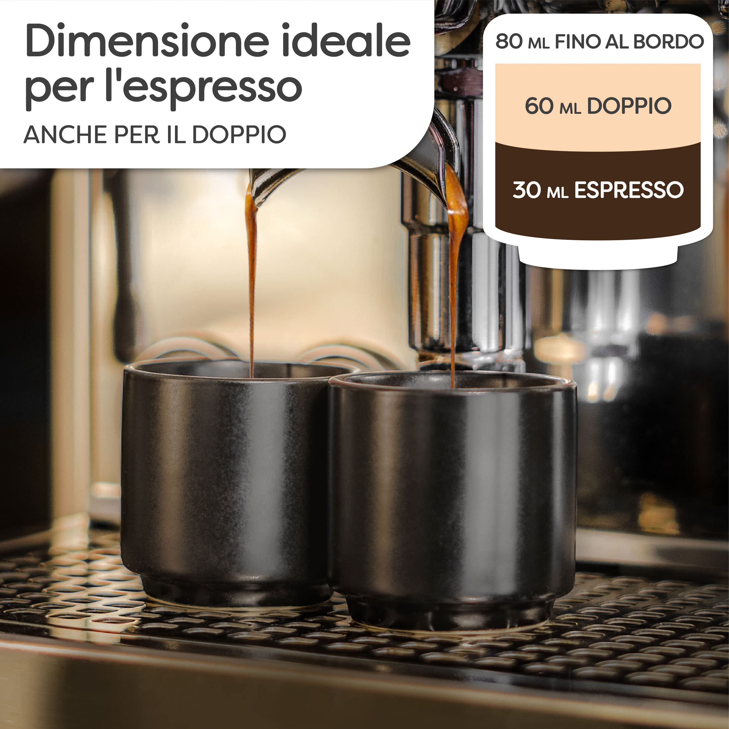 Cosumy Set di 4 Tazze da Espresso in Ceramica Nera - Design Impilabile - Pareti Spesse - Lavabile in Lavastoviglie - 70 ml