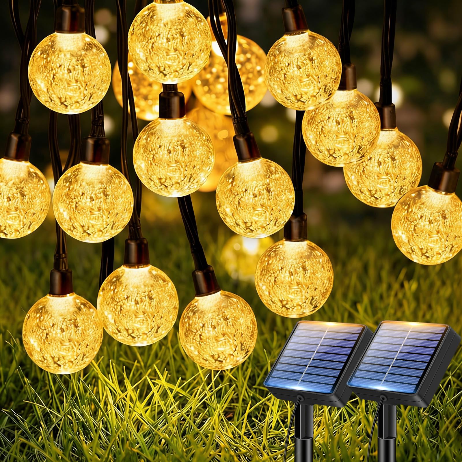 btfarm 10M Guirnaldas Luces Exterior Solar, 30LED Luces Solares Led Exterior Jardin, 8 Modos Impermeable Cadena de Guirnalda Solar Cristal, Terraza, Patio, Fiesta, Navidad, Blanco Cálido — view 9
