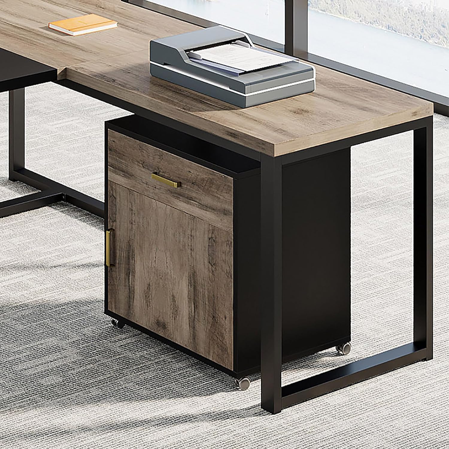 Tribesigns 22.83 Inches File Cabinet, Mobile Storage Cabinet Drawer Cabinet for Home Office (Retro Gray & Black)