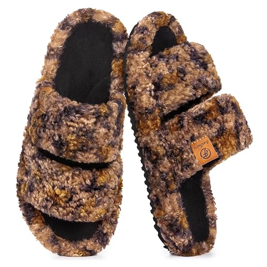 EverFoams Womens Fuzzy Open-toe Slippers Memory Foam Indoor House Shoes