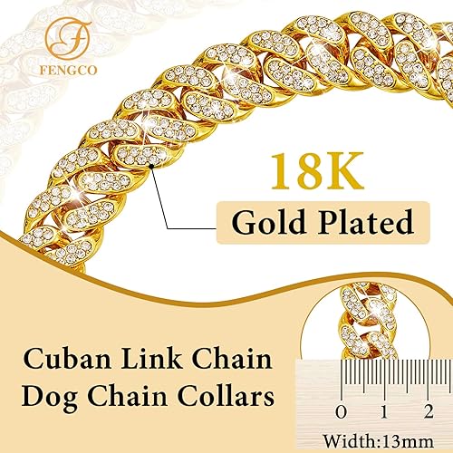 Miniatura 7 de Collar de cadena de plata para perro, collar de eslabones cubanos de diamante, collar de perro de 0.51 pulgadas de ancho, cadena de metal para