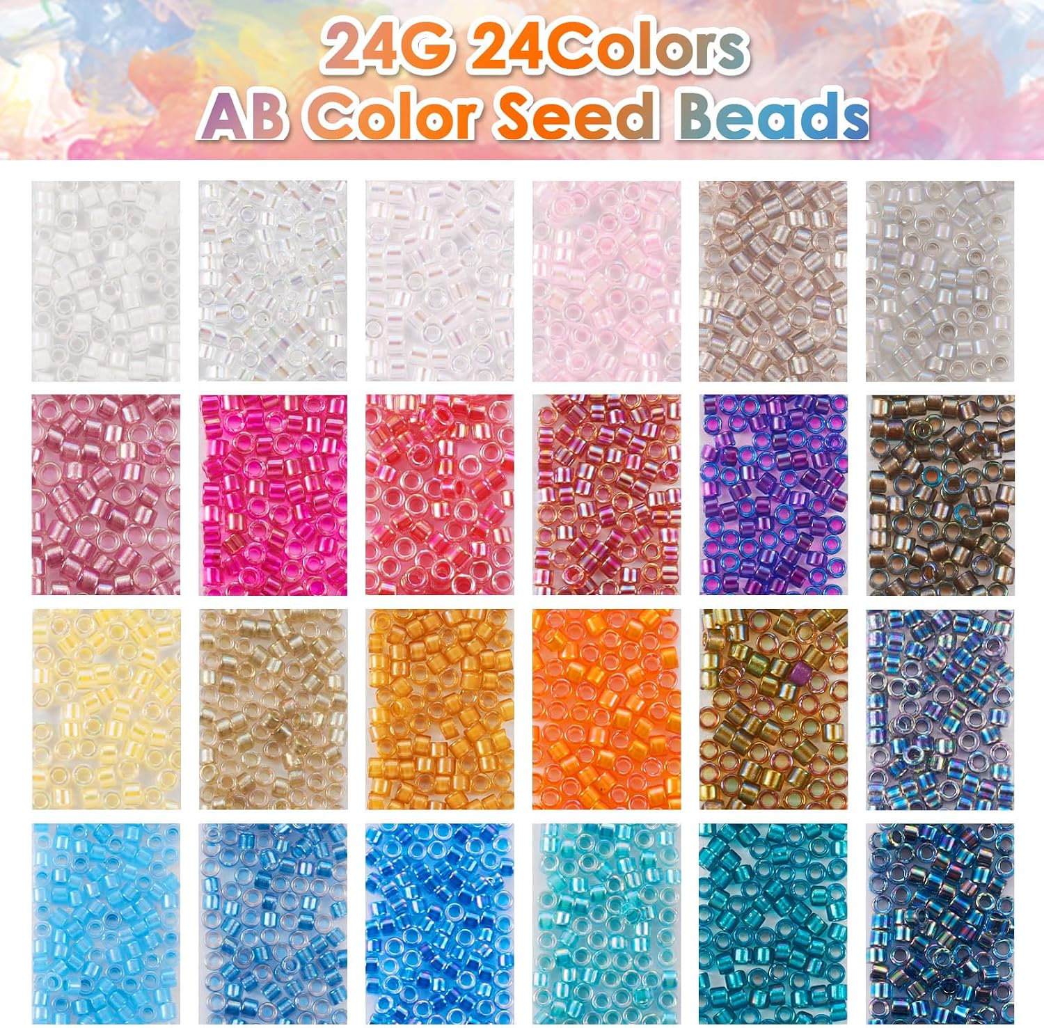 Craftdady 24g 11/0 Seed Beads Column Rainbow Small Beads Transparent Inside Colours Loose Spacer Beads Cylinder Tiny Seed Beads 1.3x1.6mm for DIY Earring Bracelet Necklace Jewelry Making