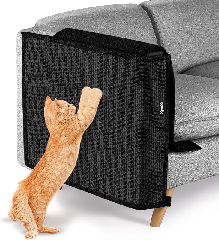Tapete arranhador para gatos em sisal com bolsos, protetor de braço de sofá NATUYA, Preto, Direito