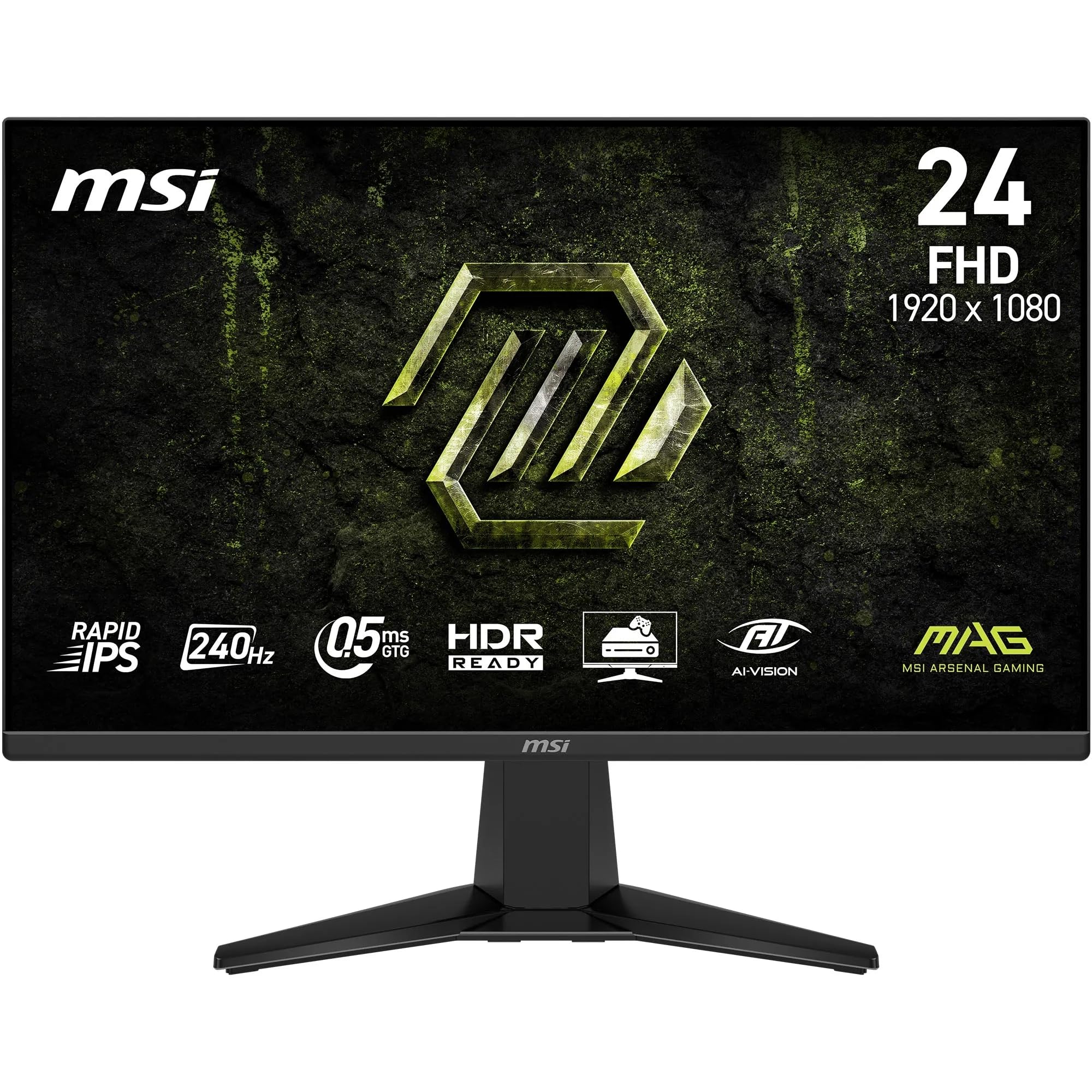 MSI MAG 245F X24 Écran Gaming 24,5'' FHD - Dalle Rapid IPS 1920 x 1080, 240 Hz / 0,5 ms, HDR Ready, AMD FreeSync™ Premium, AI Vision, HDMI 2.0b, DP 1.2a, Design sans Bordure, Compatible VESA, Noir