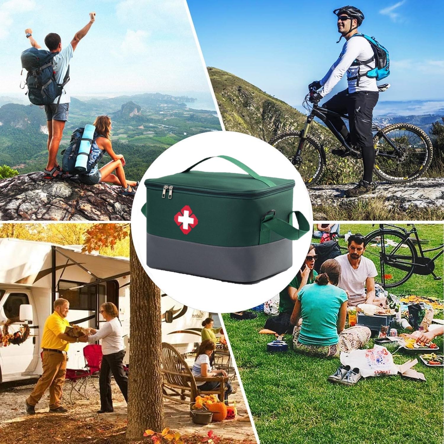 Bolsa para medicamentos, bolsa impermeable de primeros auxilios, bolsa médica de emergencia, bolsa médica impermeable con correa para el hombro, Portátil Impermeable Botiquín Médico Vacío,verde