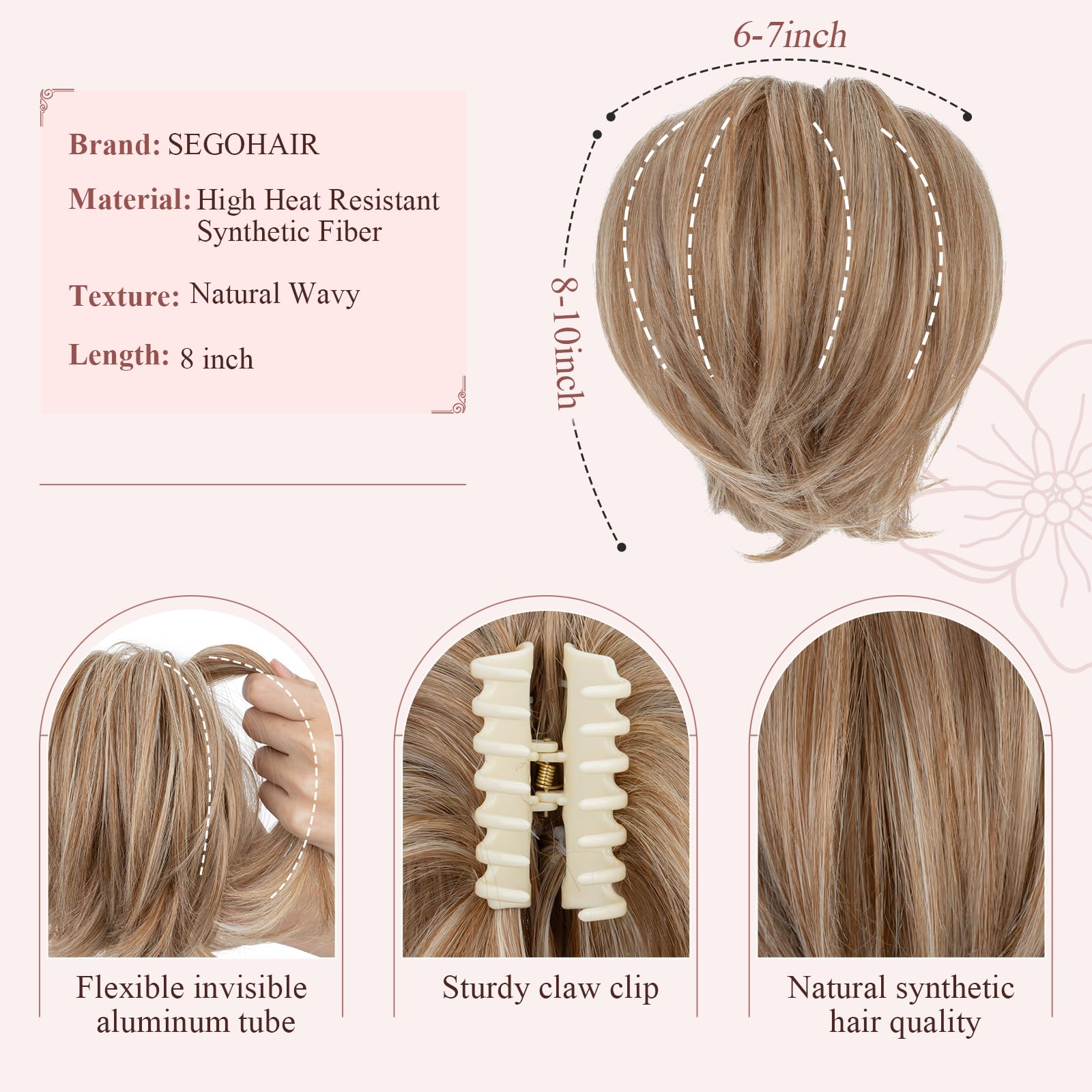 SEGOHAIR Claw Clip Short Ponytail Extension Messy Bun Hair Piece - Image 2