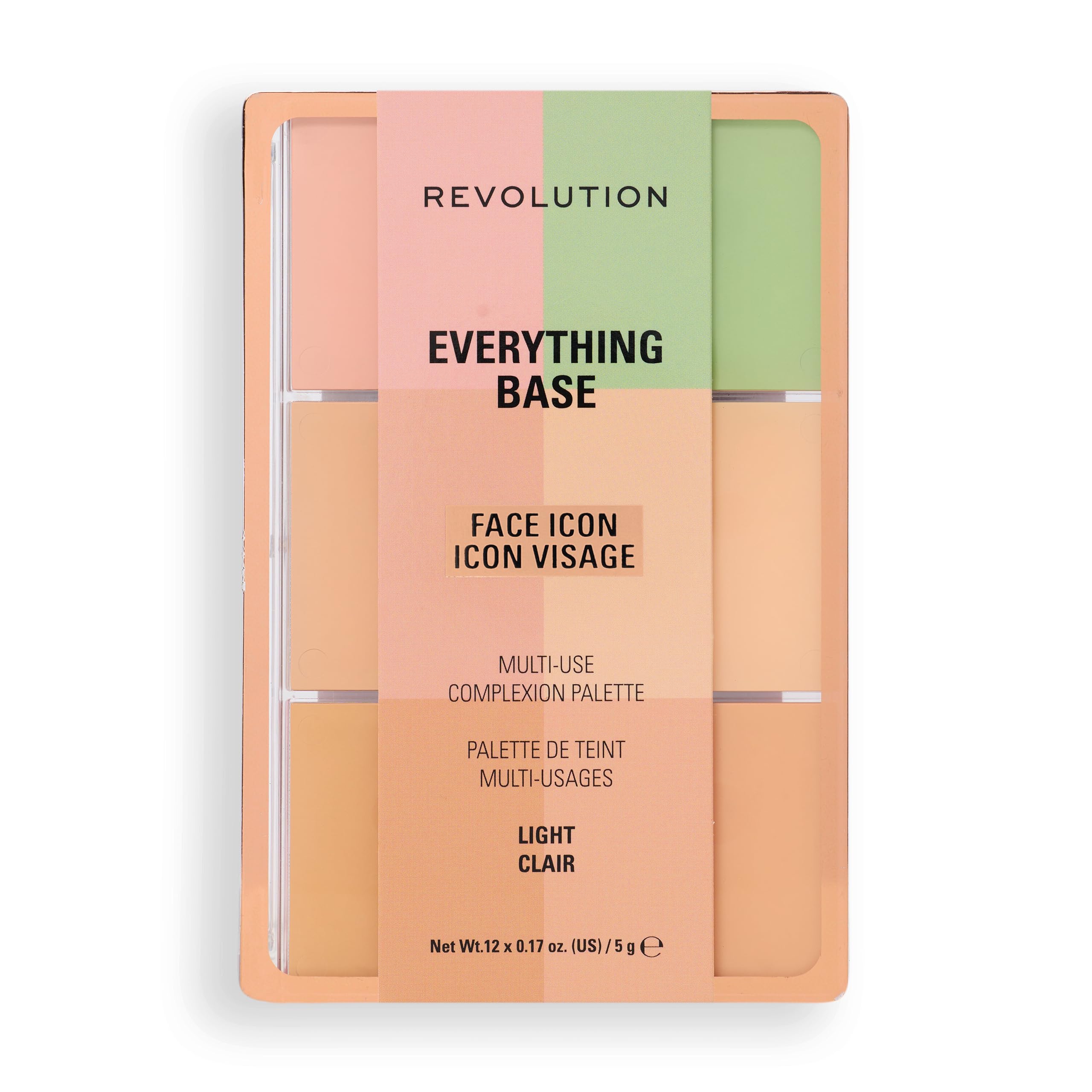 Revolution Everything Base Face Icon Complexion Palette, Paleta Todo En Uno para Ojos, Rostro y Labios, Light, 5 g
