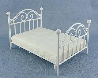 Dollhouse Miniature 1:12 Scale White Double BED with Mattress T5028 by Town Square