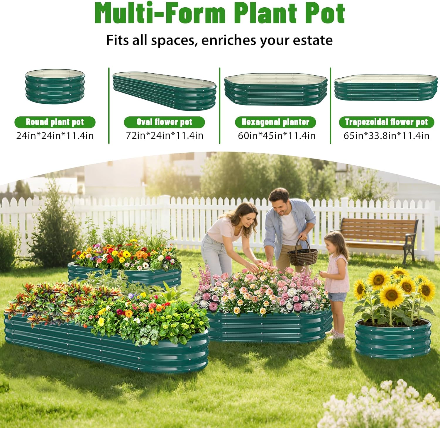 Oval Raised Garden Bed, 6 x 2 x 1FT, Galvanized Steel Planter Box with Wave-Shaped Metal Panels Painted for Outdoor Flower,Tree,Herb & Vegetable Garden (Green, 72X24X12 inches)