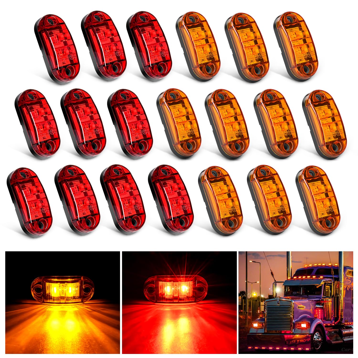 Nilight 2.5Inch Oval Side Marker Light 20PCS 2 Diode LED - trailer accessories | Mubboo