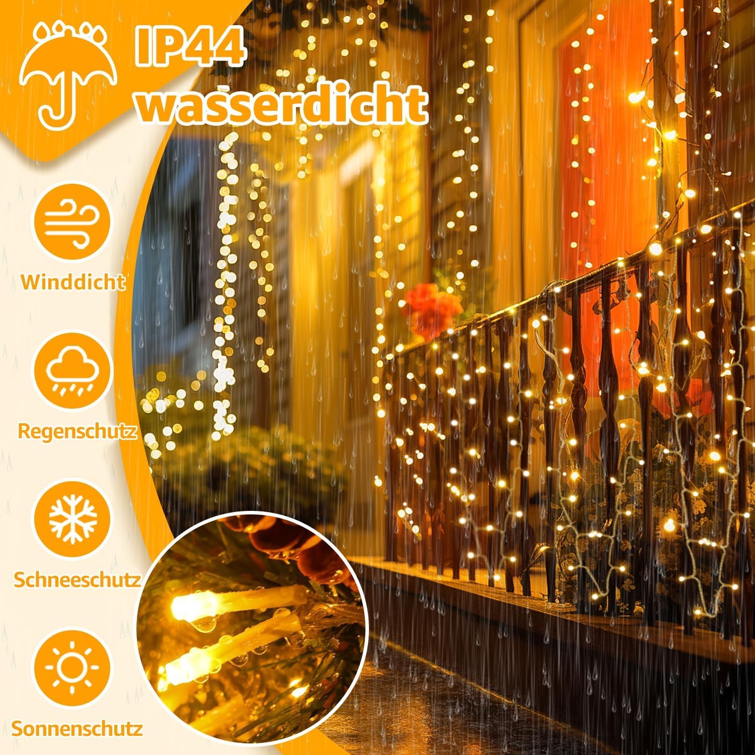 Ollny Lichterkette außen 100M 1000 LED, Lichterkette lang mit Fernbedienung 8 Modi Timer, IP44 wasserdicht Lichterkette outdoor für Party Hochzeit Ostern Garten Balkon(warmweiß)