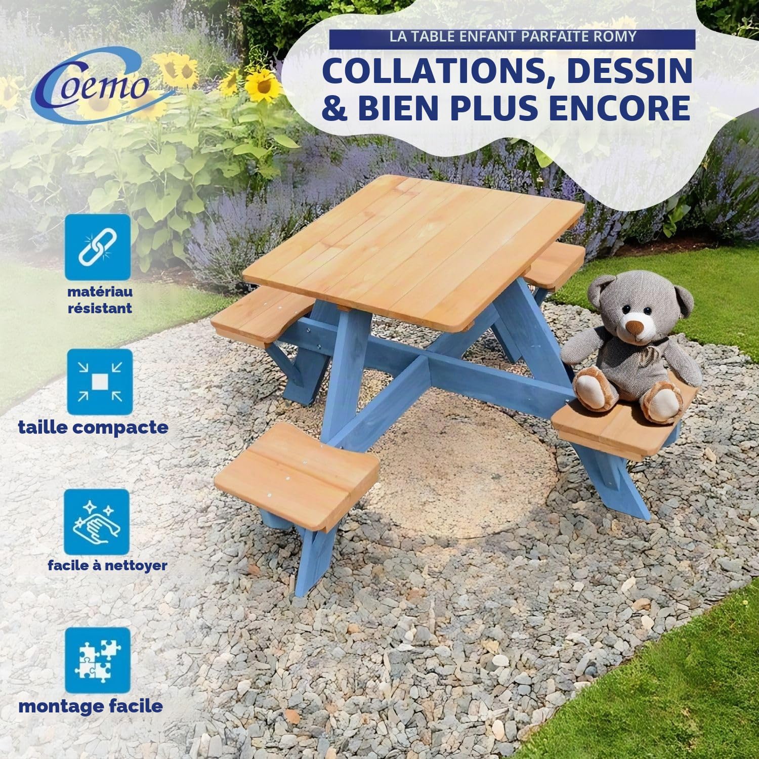 Coemo Table de pique-nique Romy Table de jardin en bois Marron