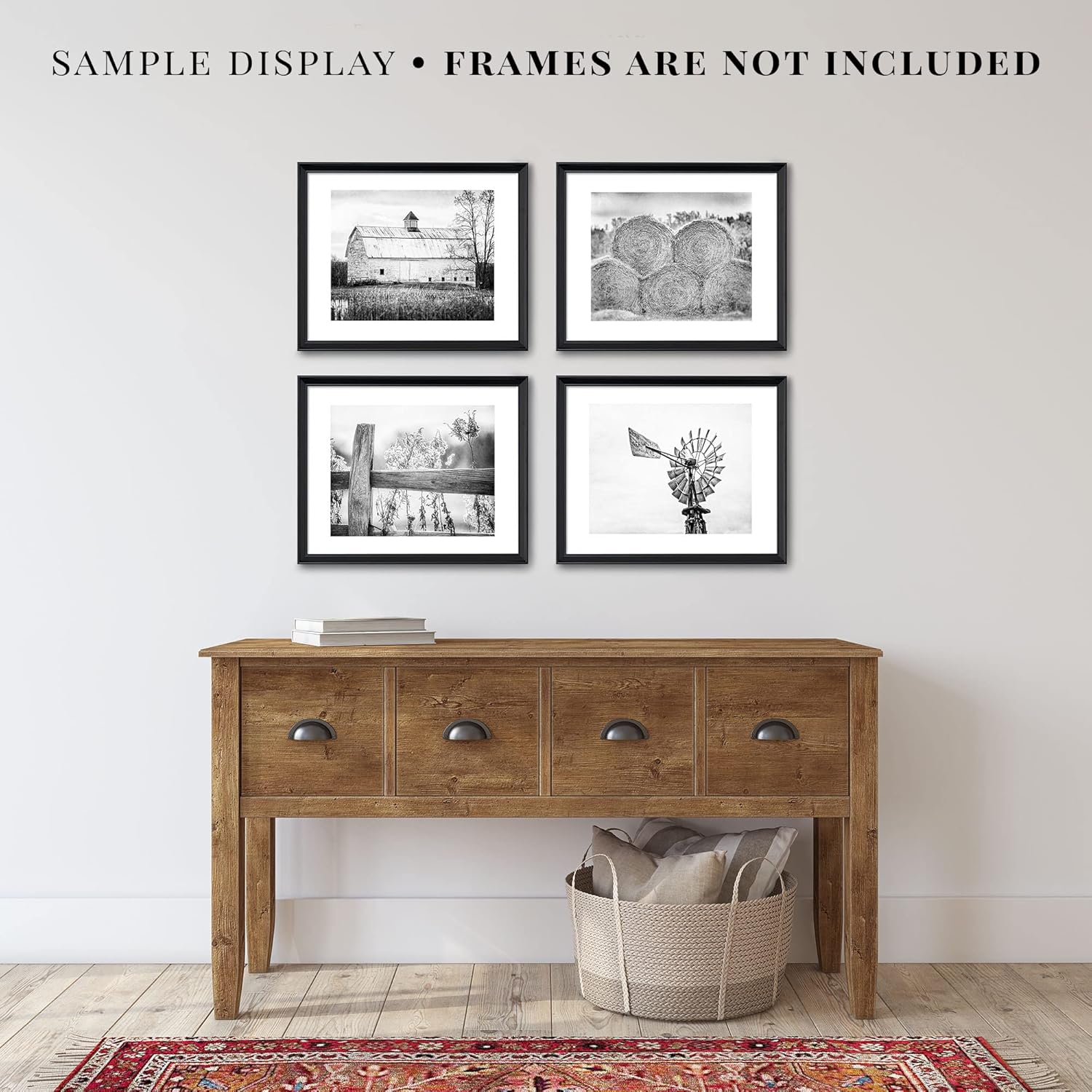 Lisa Russo Fine Art - Black and White Rustic Farmhouse Wall Art Set of 4 8x10” Unframed Prints - Neutral Tone Vintage Barn, Hay, Windmill Photographs for Wall Decor