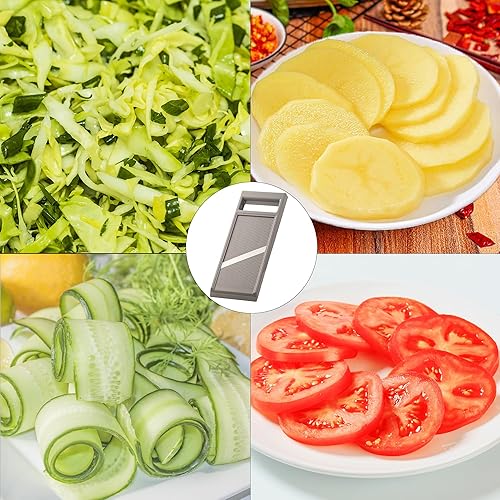 Miniatura 7 de Cortador de verduras ajustable gris de 10.7 pulgadas, cortador ergonómico estilo mandolina de verduras y vegetales