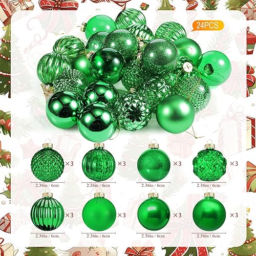 Miniatura 3 de Liliful 24 adornos de bola de Navidad de cristal de 2.36 pulgadas, decoración de árbol de Navidad, esferas colgantes, adornos de Navidad para