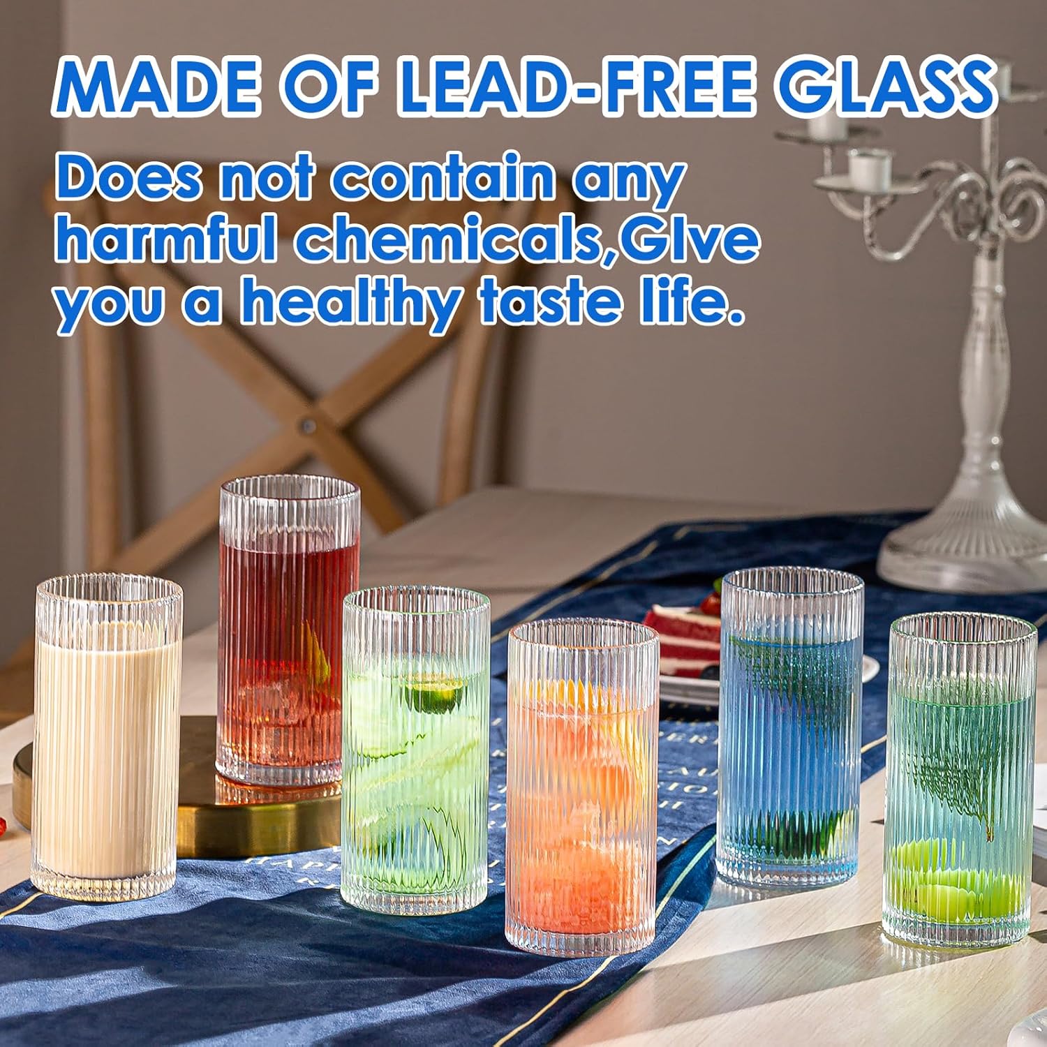 Vintage Drinking Glasses, Art Deco Collins Ribbed Cocktail Glasses, Set of 4 Origami Style Glass Cups, Highball Glasses, Elegant Ripple Glassware,Ribbed Glasse for Cocktail, Whiskey, Juice - Image 5