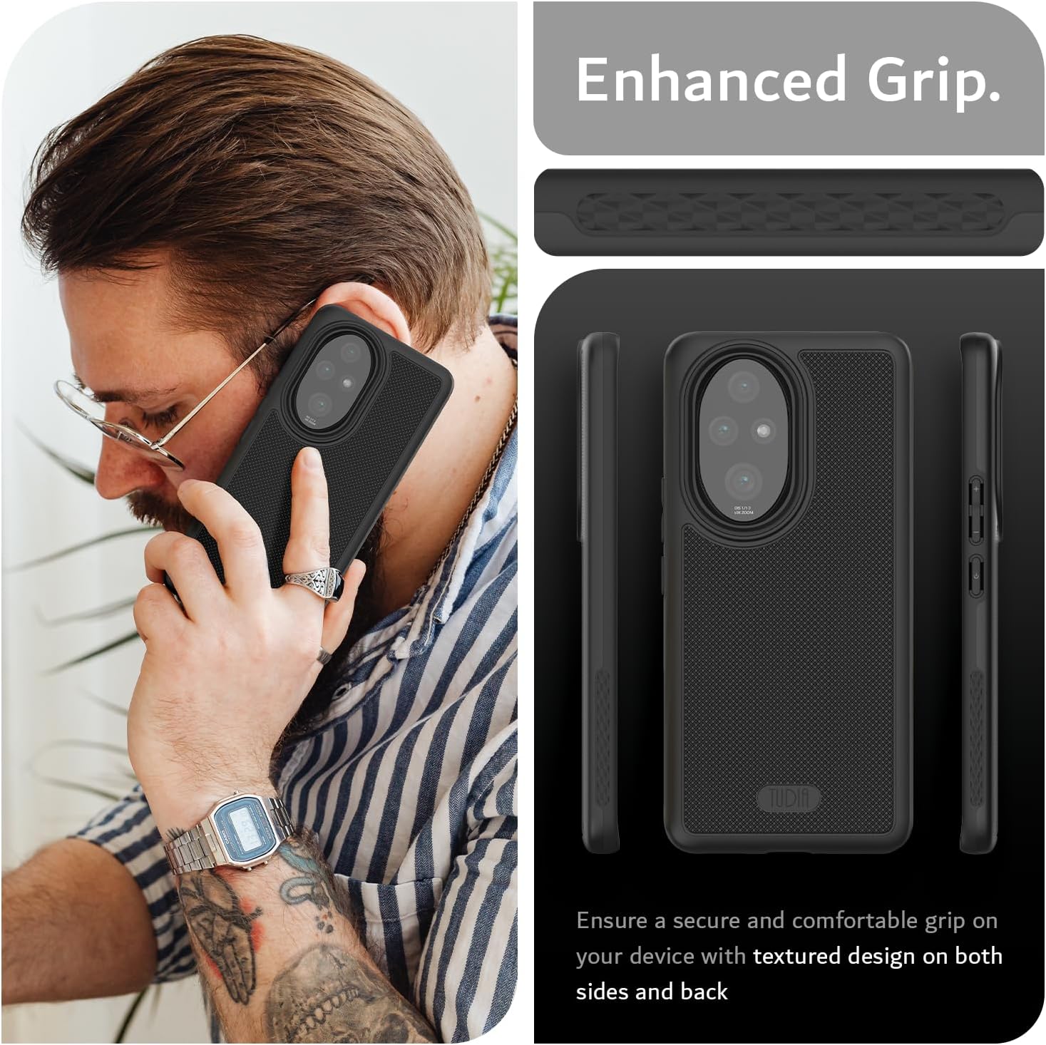 TUDIA DualShield Grip Compatible with Honor 200 Pro Case 5G, [MergeGrip] Military Grade Dual Layer Shockproof Slim Tough Heavy Duty Protective Phone Case Cover (Black)