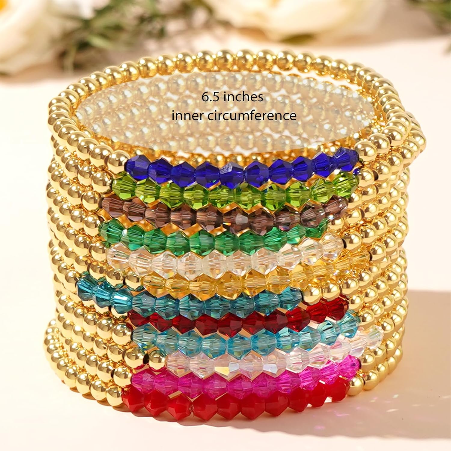 Gold Beaded Gemstone Friendship Bracelets for Women, Boho Handmade Natural Stones Beads Stackable Bracelet Summer Beach Jewelry Gift. - Image 3