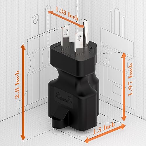 Miniatura 8 de [4 en 1] Enchufe de CA doméstico de 15 amperios a adaptador de hoja T de 20 amperios, 5-15P a 5-20R, 5-15P a 6-15R, 5-15P a 6-20R, adaptador