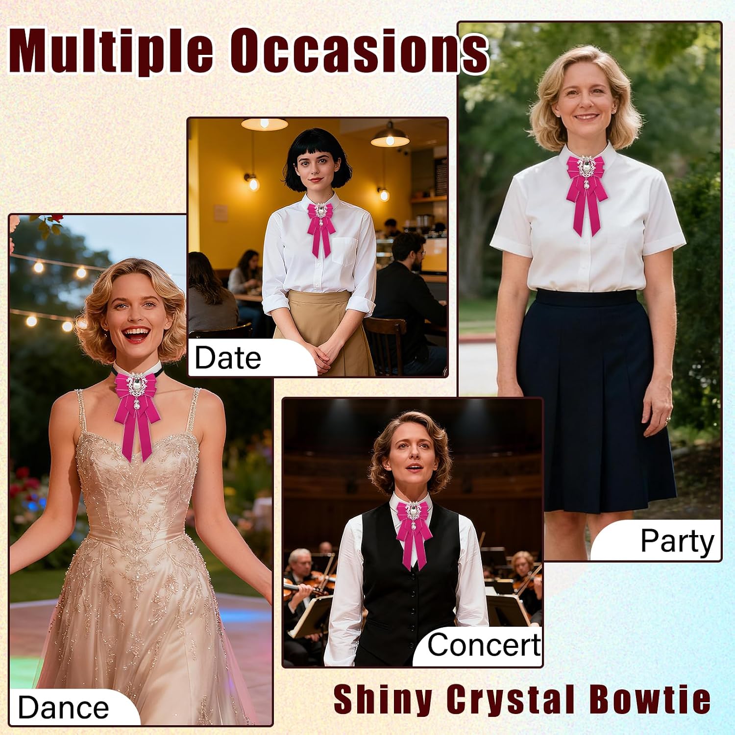 Rhinestone Bow Ties for Women, Sparkly Pretied Womens Bowtie Ribbon Women's Necktie for Date Party Daily
