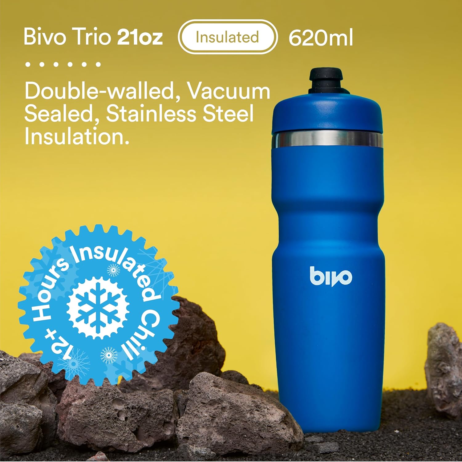 Bivo Trio 21oz Insulated Stainless Steel Bike Water Bottle - for Cycling - Fits Most Cages, Dishwasher Safe - Keeps Drinks Cold 12+ Hours - Raw - Image 2
