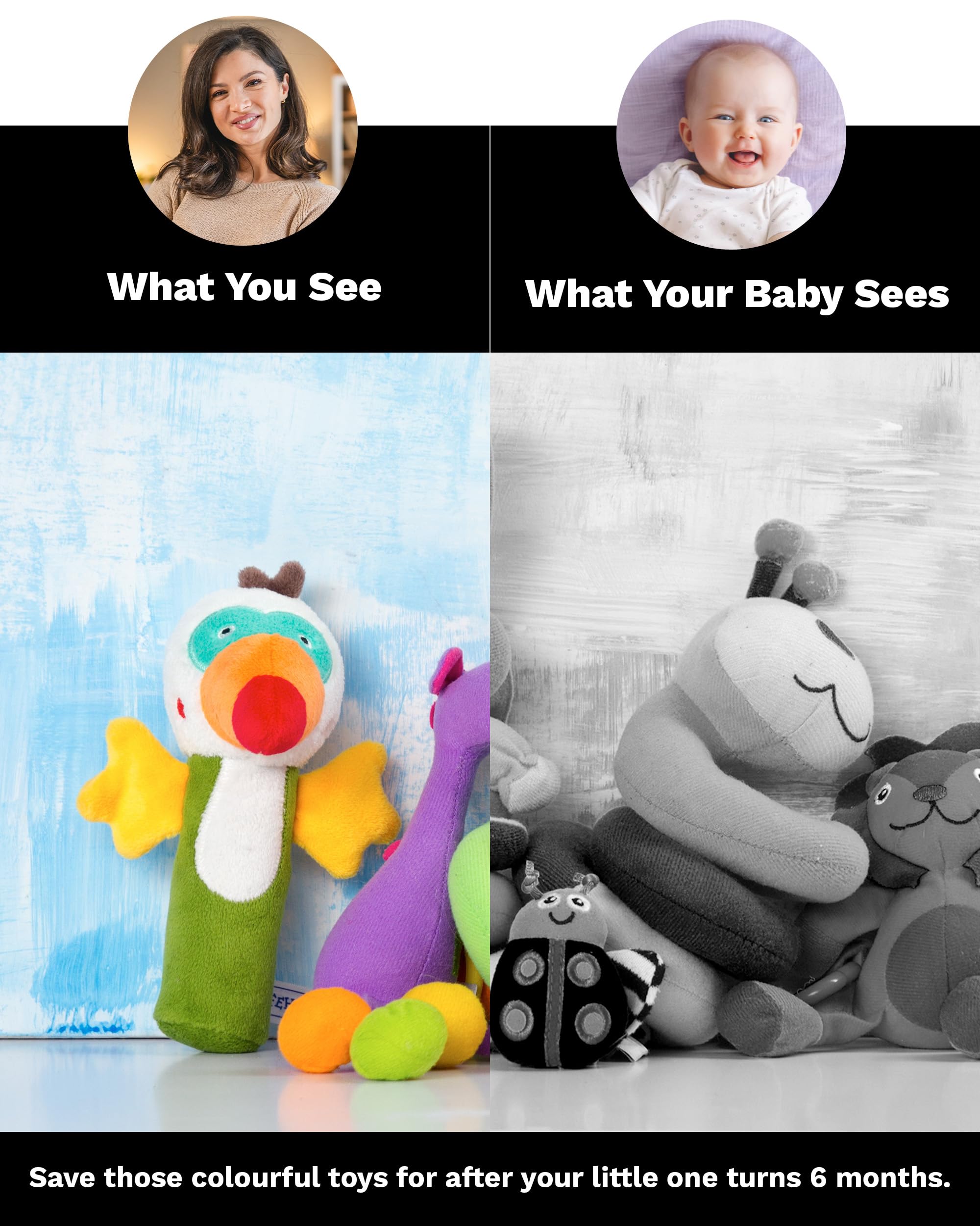 Samuel Sensory Beech Wood & Food-Grade Silicone Baby Teether Ring - Red, Black, and White - Teether Toys for Babies 0-6 Months