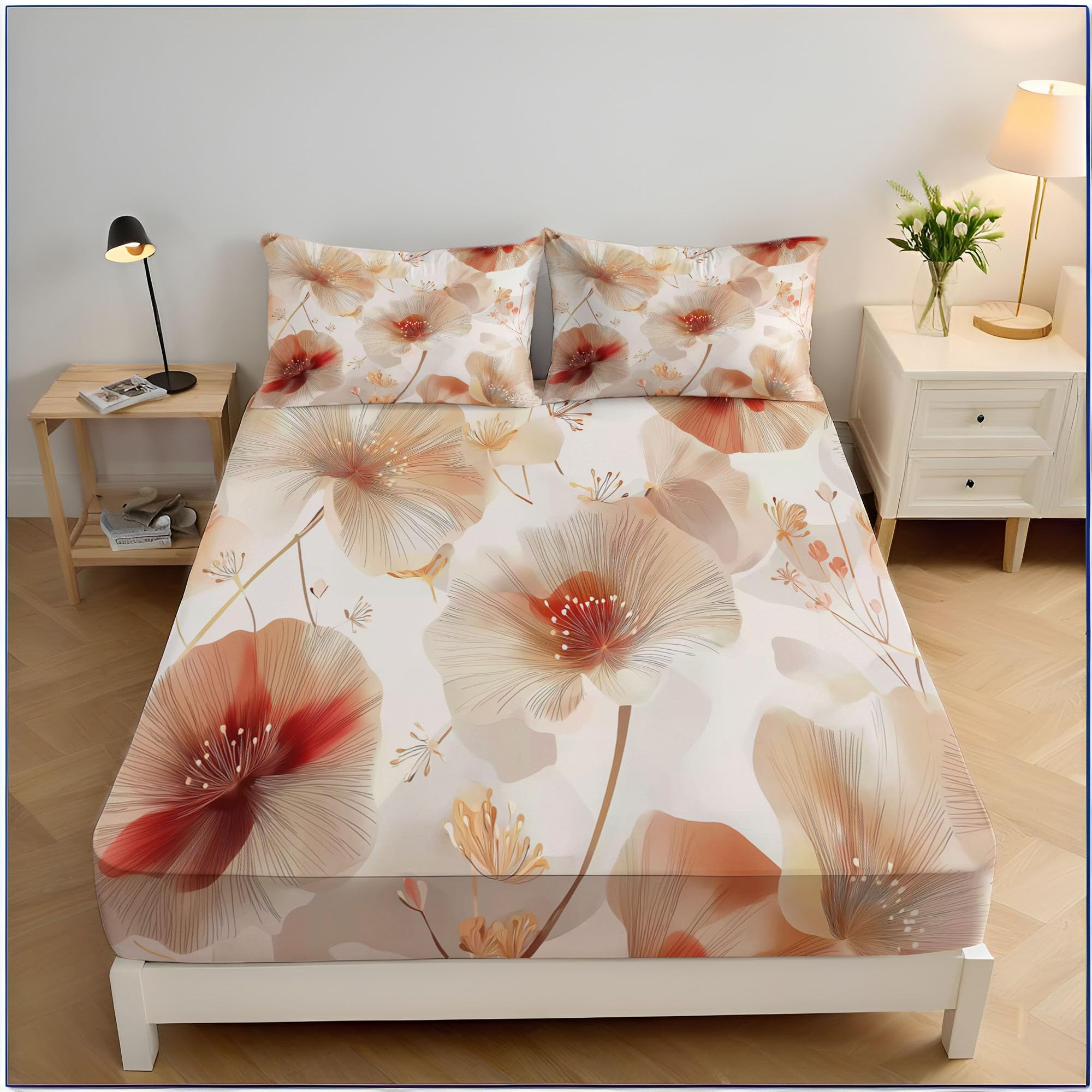 Drap housse 180x200 cm floral aquarelle pour une chambre cocooning et douce