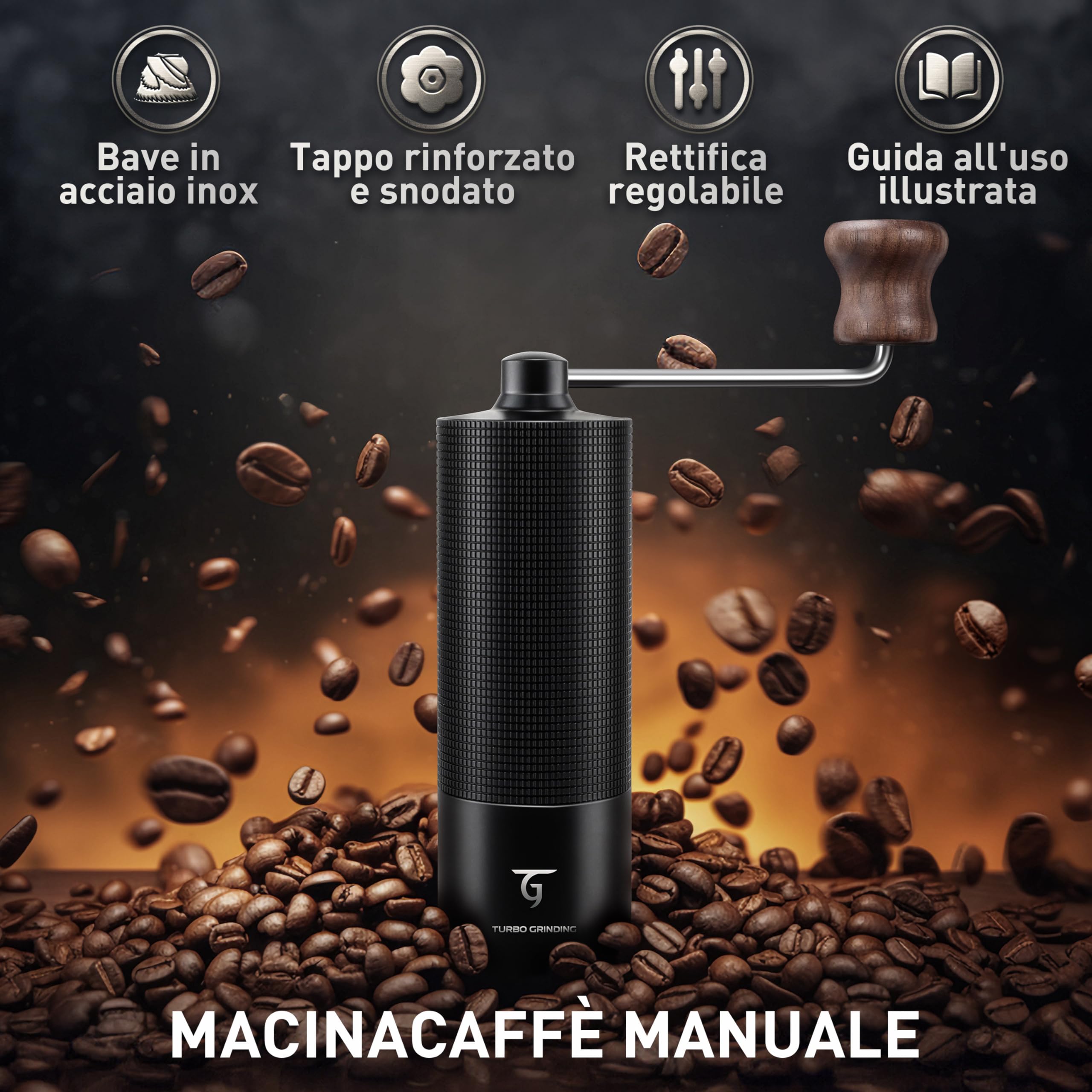 SUNYA Macinacaffè Manuale - Corpo in alluminio con texture antiscivolo, lama monopezzo affusolata in acciaio inossidabile