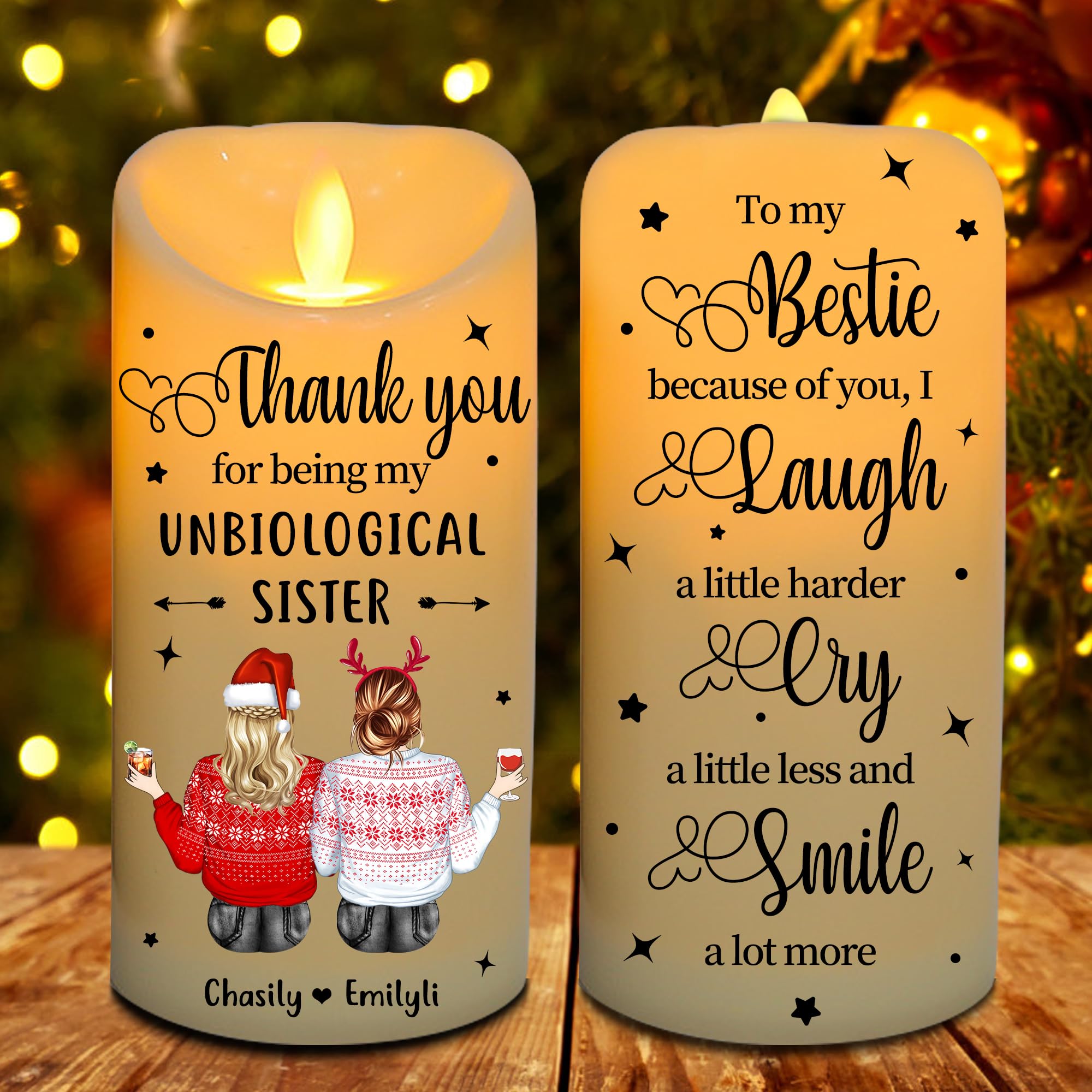 MHJUFGD Thank You for Being My Unbiological Sister Candle Personalised to My Besties Candle Lamp Custom Name Decoration Gifts for Friend Besties Sister Christmas Birthday (Style 15)