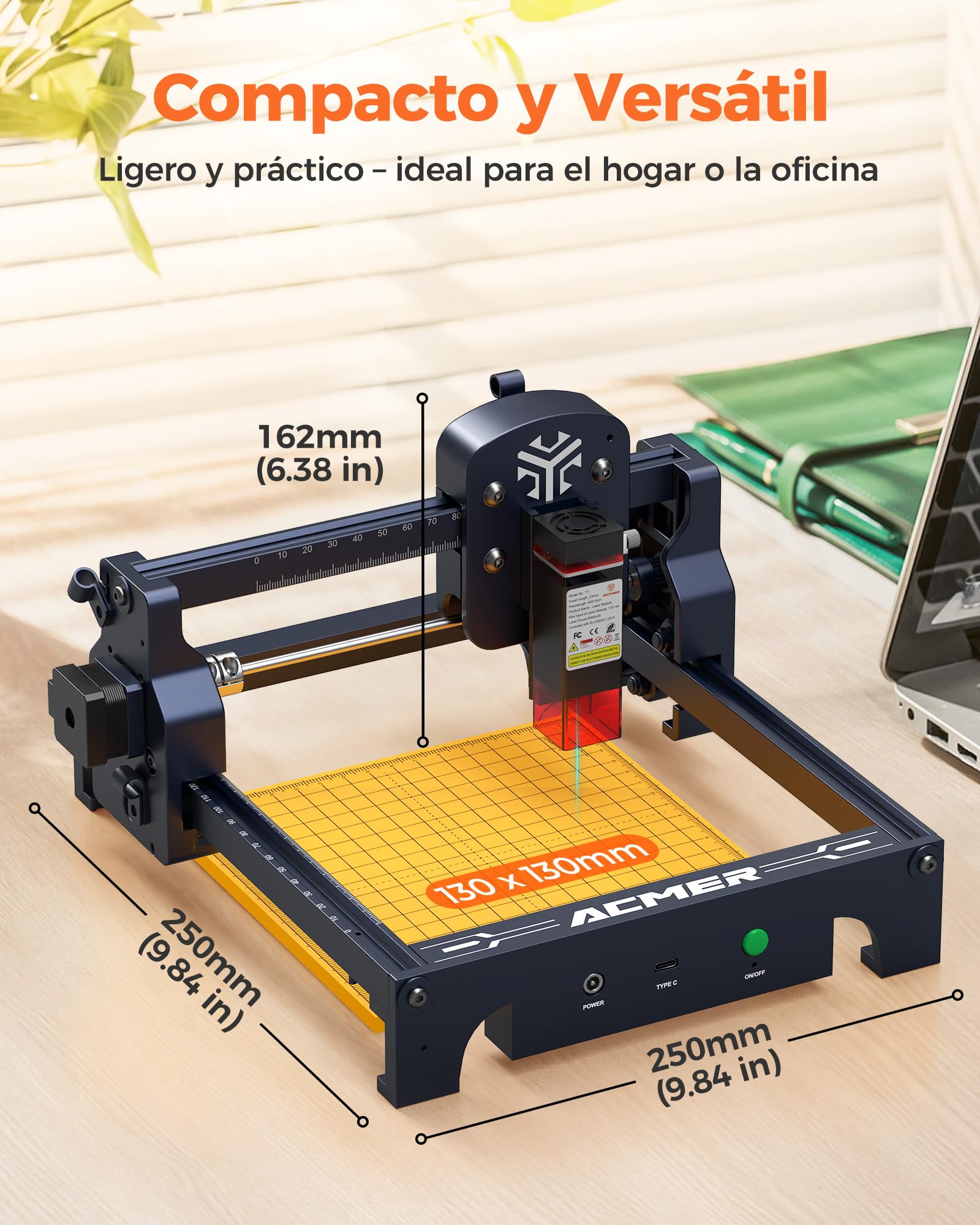 Acmer T1 2.5w Máquina de Grabado LáSer, Minigrabadora LáSer PortáTil, Cortadora LáSer de Alta PrecisióN de 0,01 Mm, áRea de Trabajo de 130 X 130 Mm, Cortadora LáSer para Madera, Cuero, Vidrio, Metal