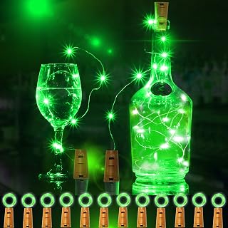 12 Packs 20 LED Wine Bottle Lights with Cork - Green Fairy String Lights Battery Operated Liquor Bottle Cork Lights for Vase Jars St Patricks Day,Christmas,Halloween Party Decor Table Centerpieces